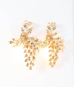 Two Gilt Metal Hollywood Regency Palm Tree Wall Lights or Sconces by Hans Kögl