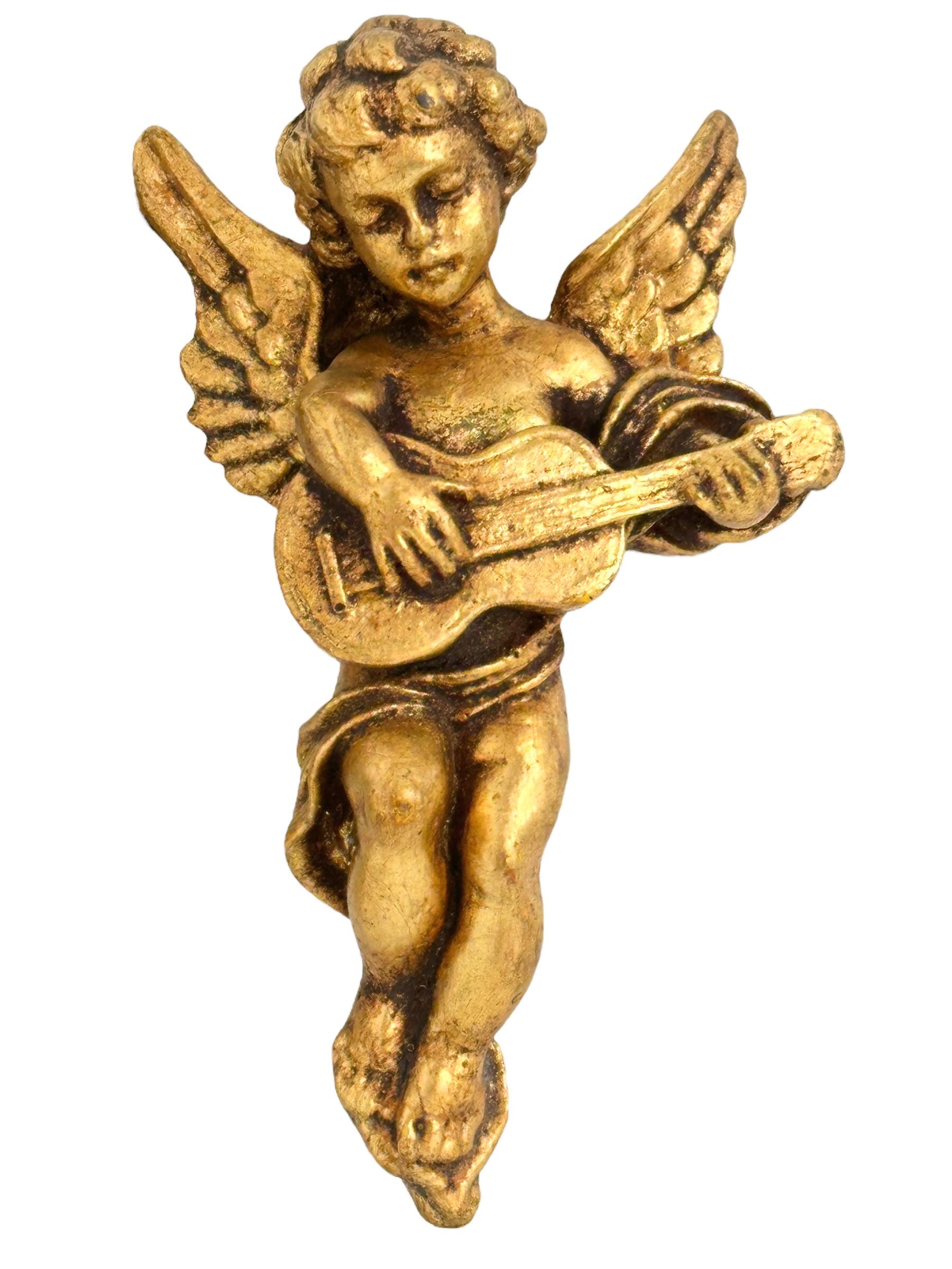 Due angeli cherubini musicanti dorati che suonano la chitarra e il flauto, Italia, anni '60 In condizioni buone in vendita a Nuernberg, DE