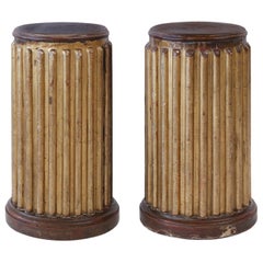 Two Giltwood Reeded Pedestal Tables