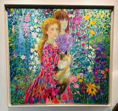 "Due ragazze in giardino" Olio su tela di Olga Suvorova (Russia, nata nel 1966) 1999.