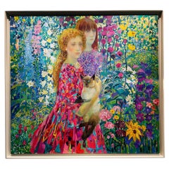 „Two Girls in The Garden“ Öl auf Leinwand von Olga Suvorova (Russe, geb. 1966) 1999