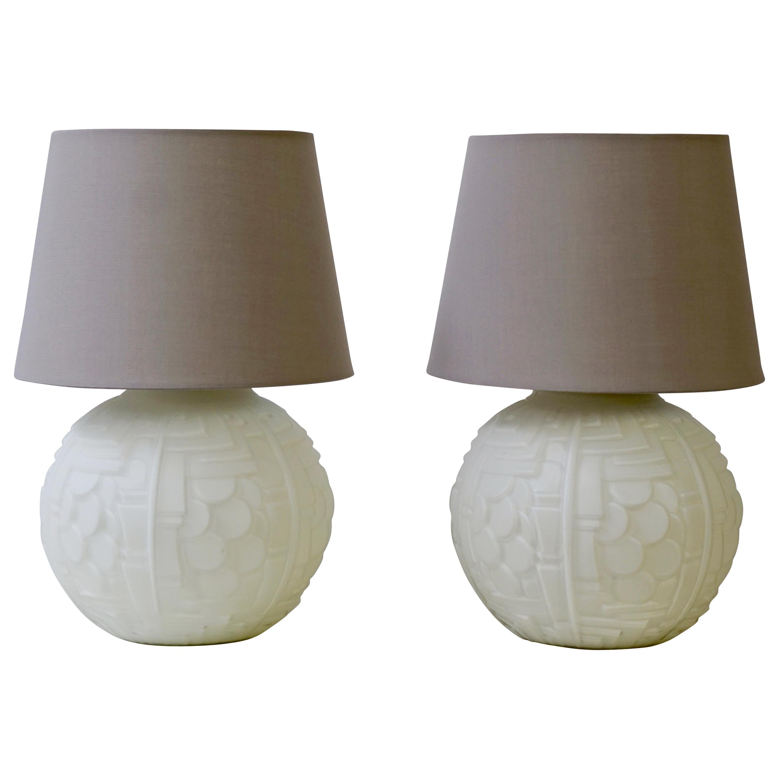 Two Glass Table Lamps For Sale