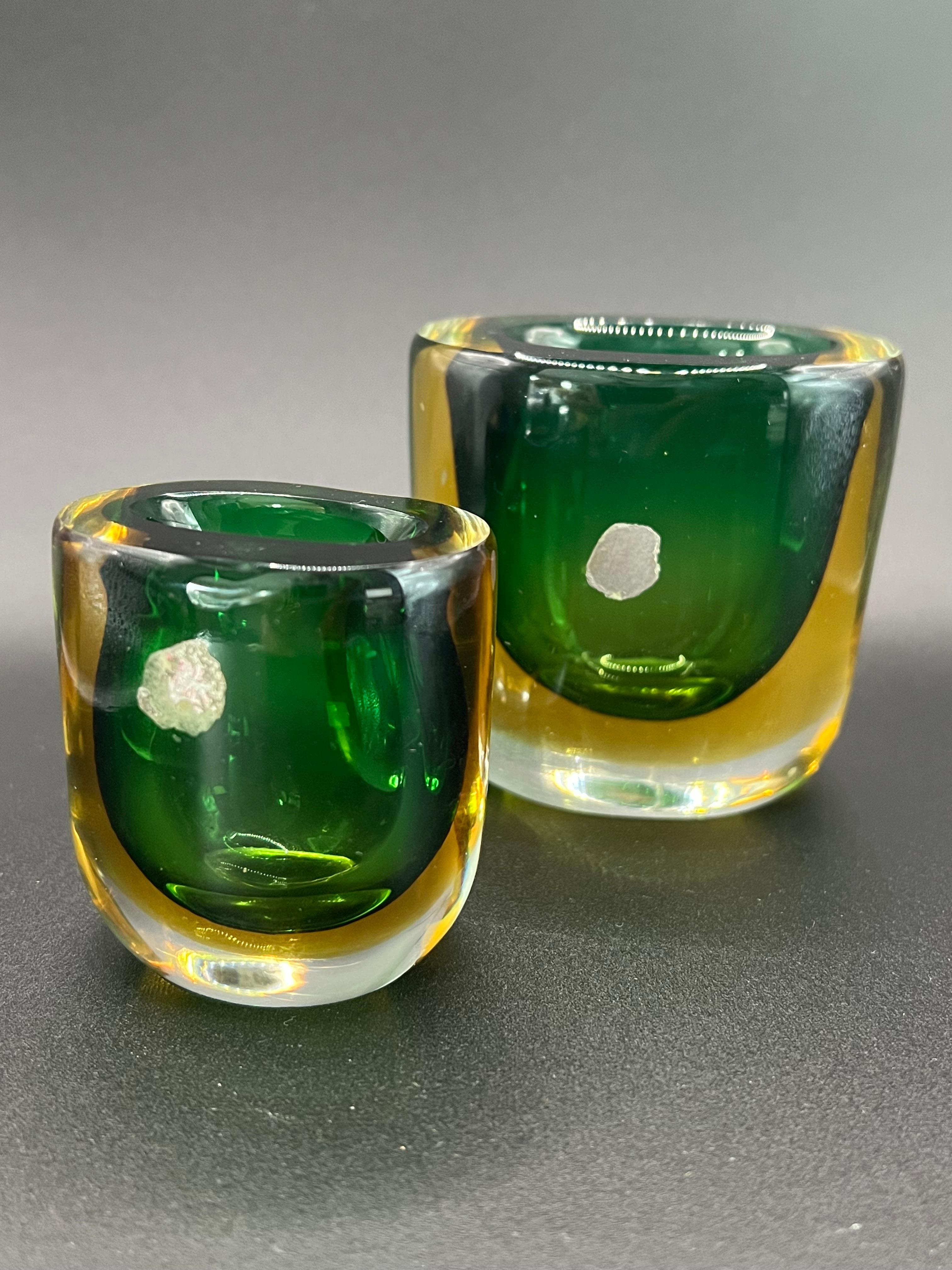 Two Glass Vases Sommerso ca' 1950's Green Amber For Sale 3