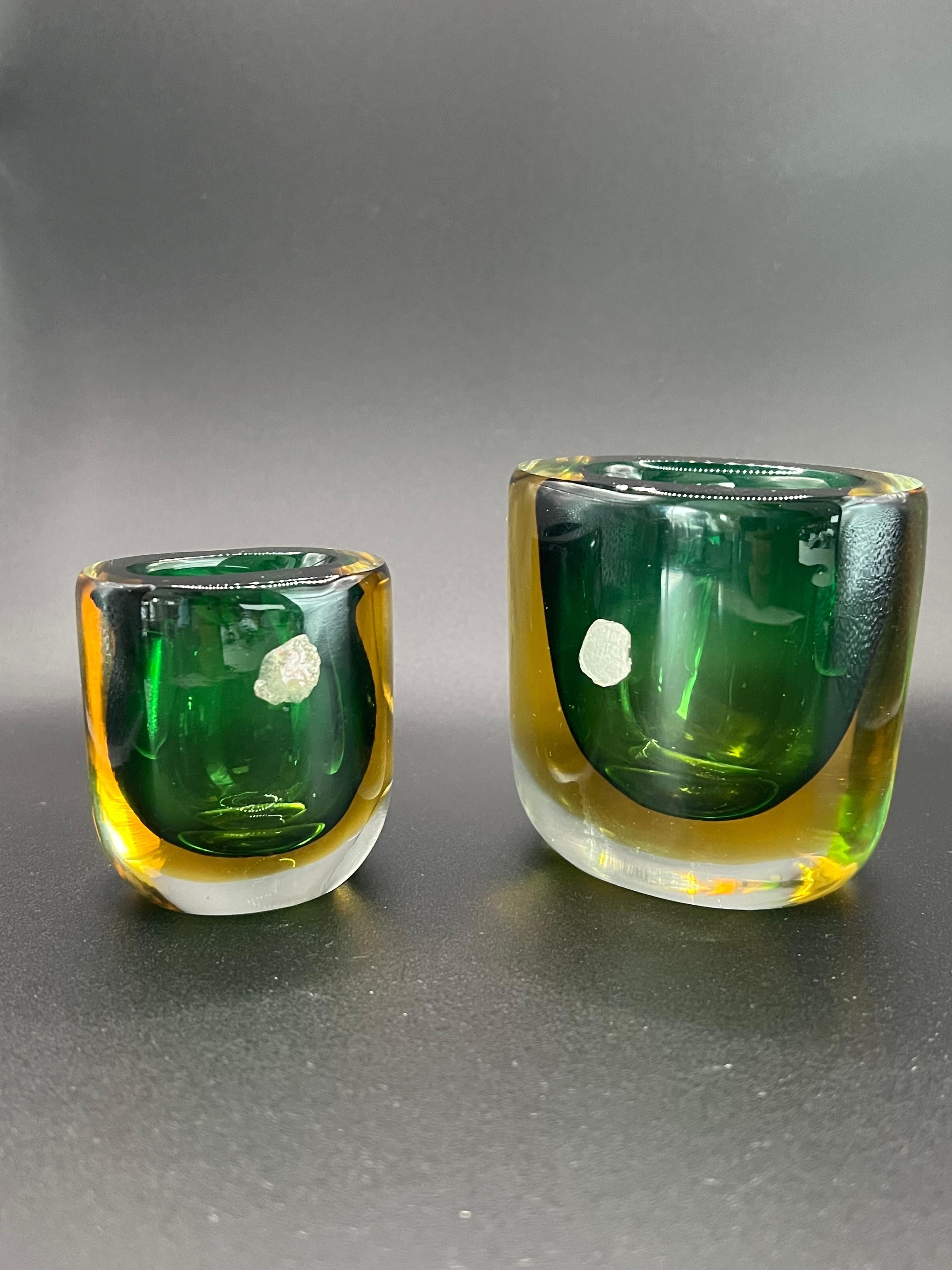 Two Glass Vases Sommerso ca' 1950's Green Amber For Sale 4
