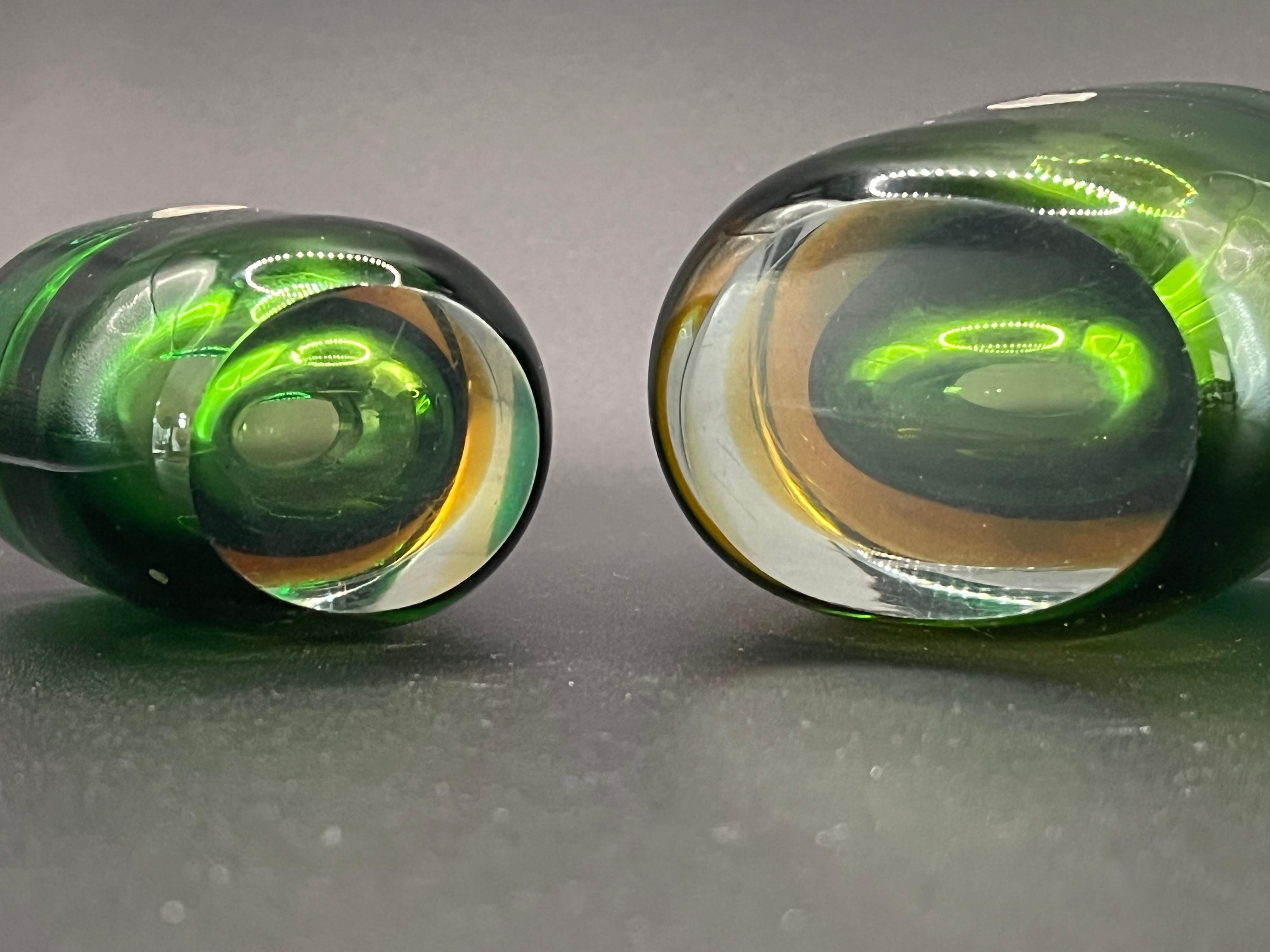 Two Glass Vases Sommerso ca' 1950's Green Amber For Sale 6