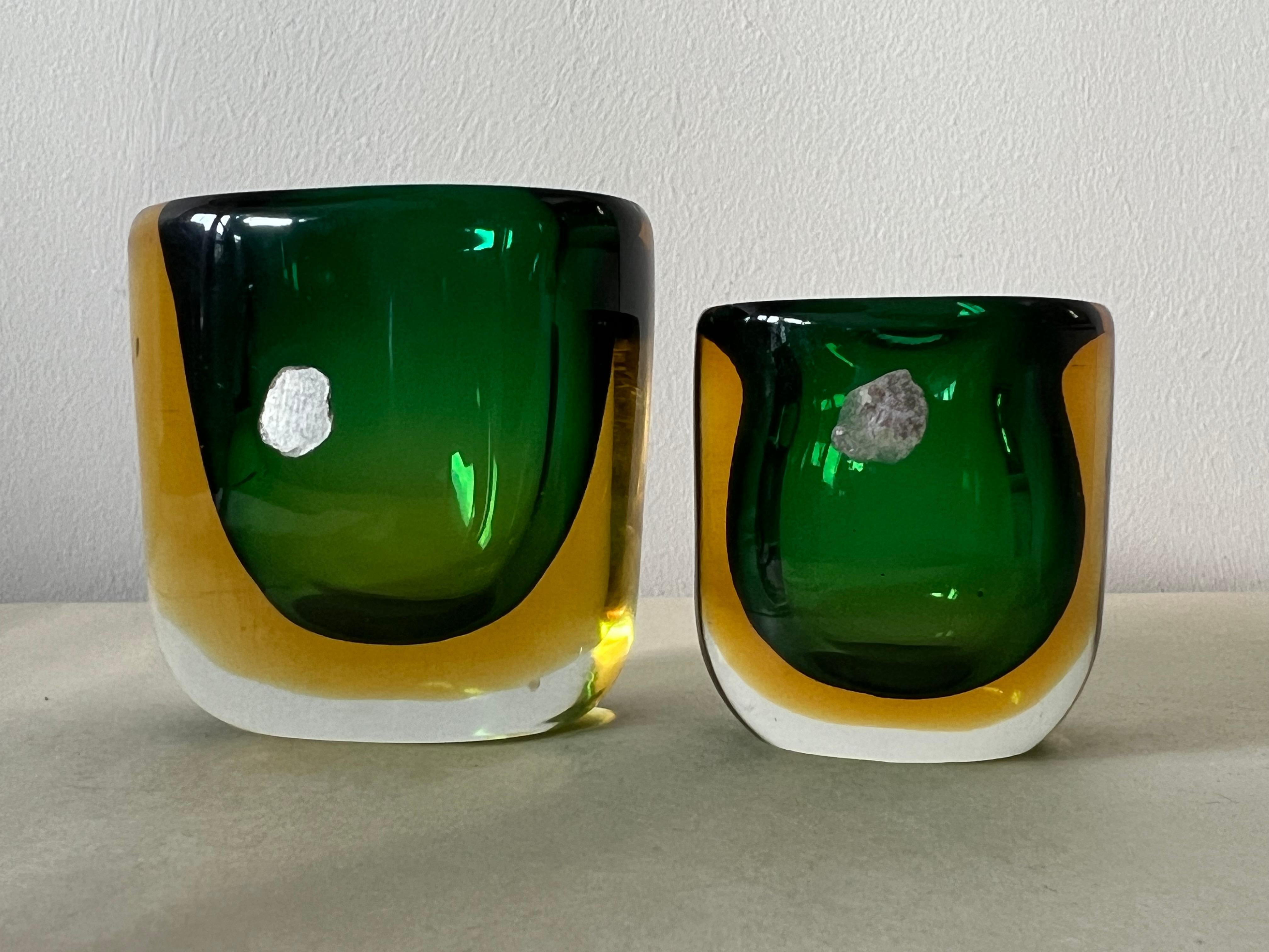 Two Glass Vases Sommerso ca' 1950's Green Amber For Sale 7