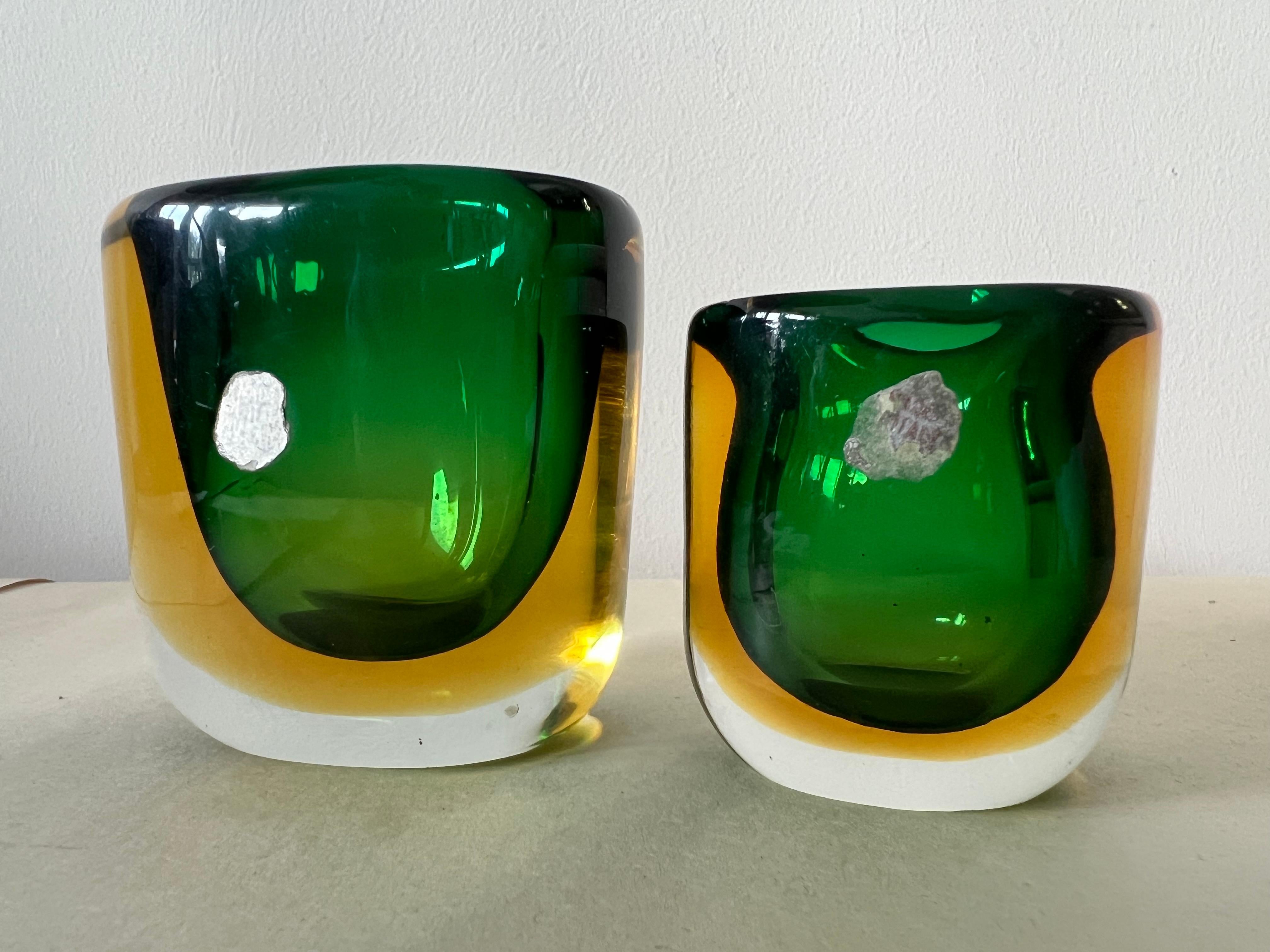 Two Glass Vases Sommerso ca' 1950's Green Amber For Sale 8