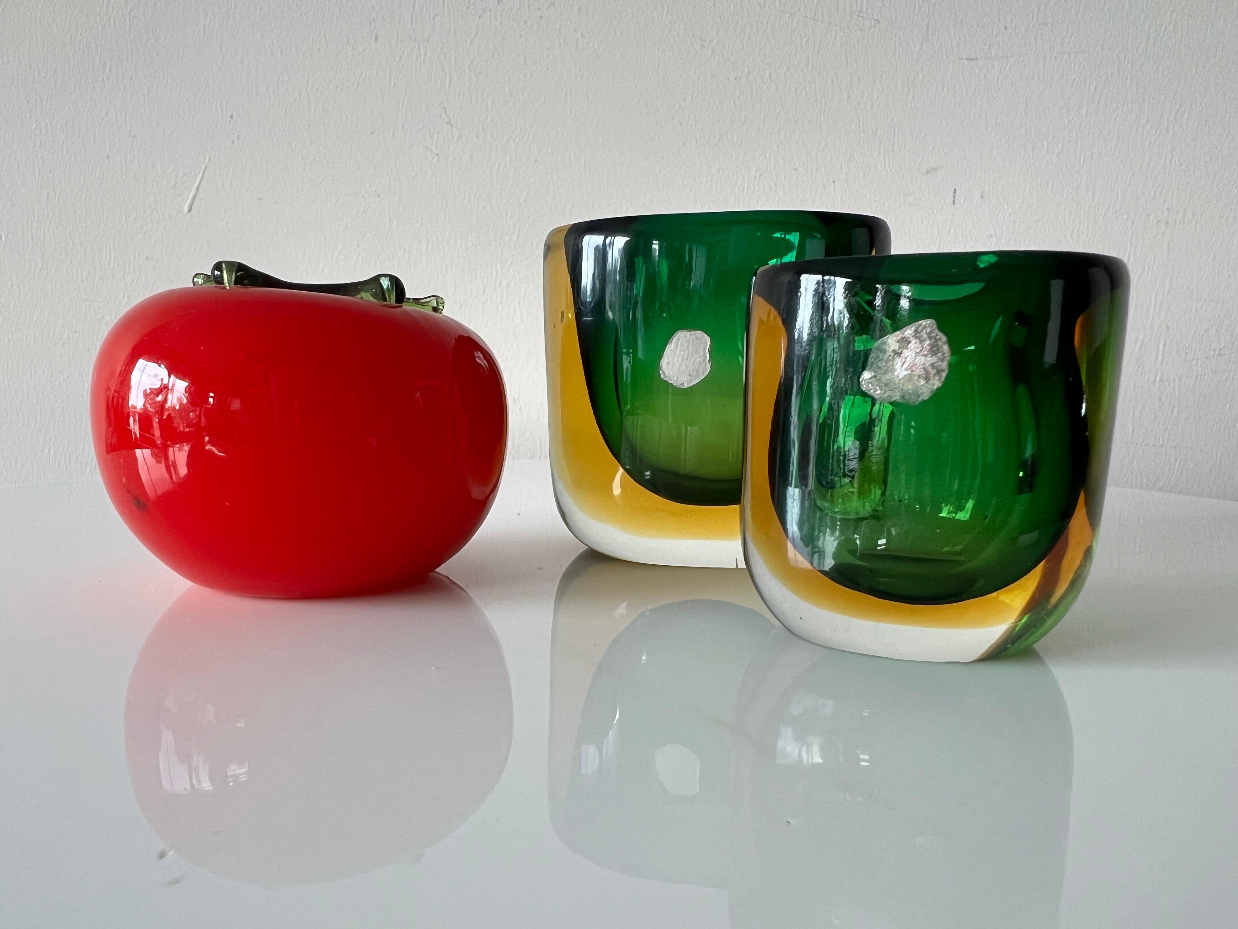 Mid-20th Century Two Glass Vases Sommerso ca' 1950's Green Amber For Sale