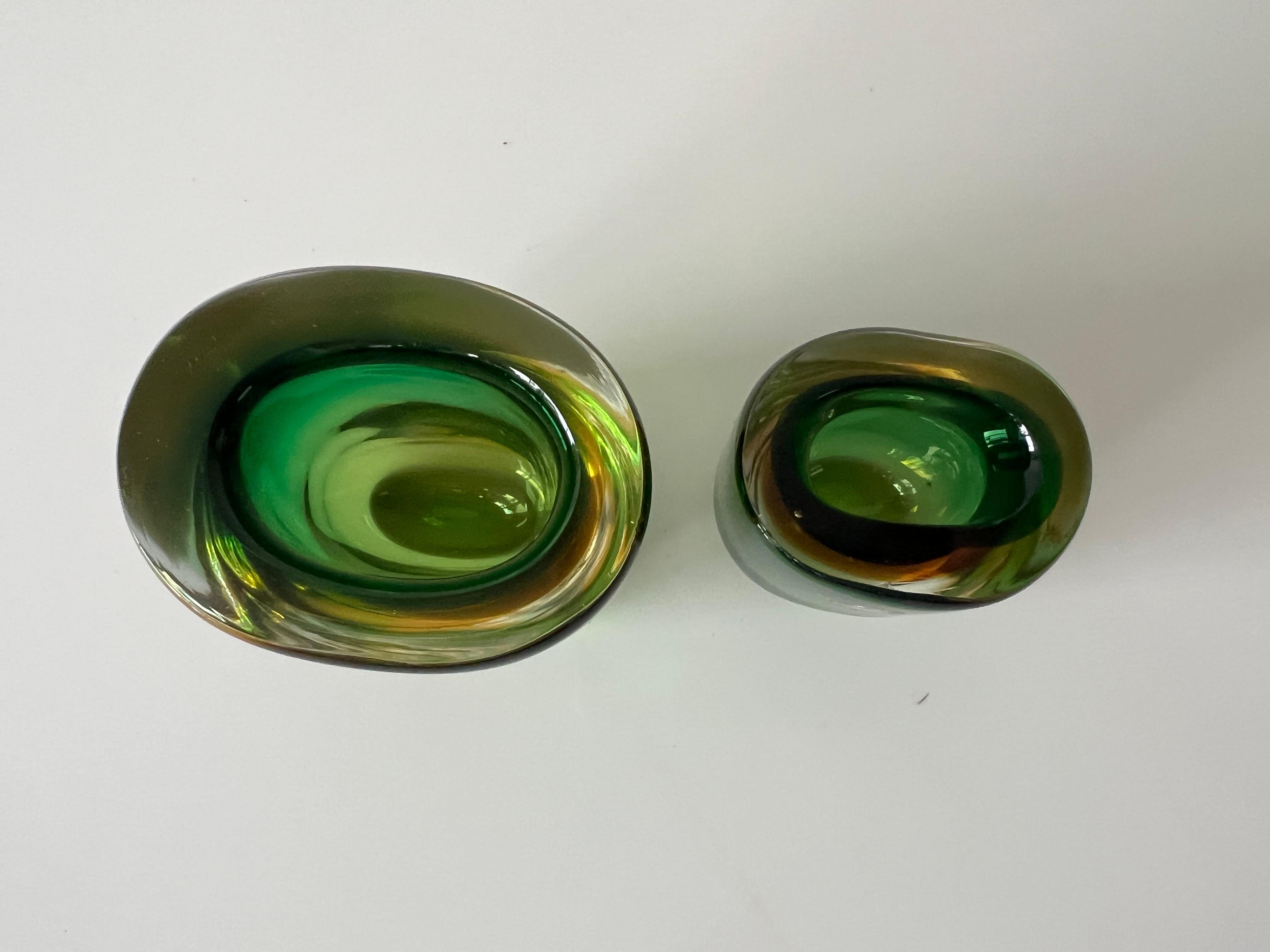 Art Glass Two Glass Vases Sommerso ca' 1950's Green Amber For Sale