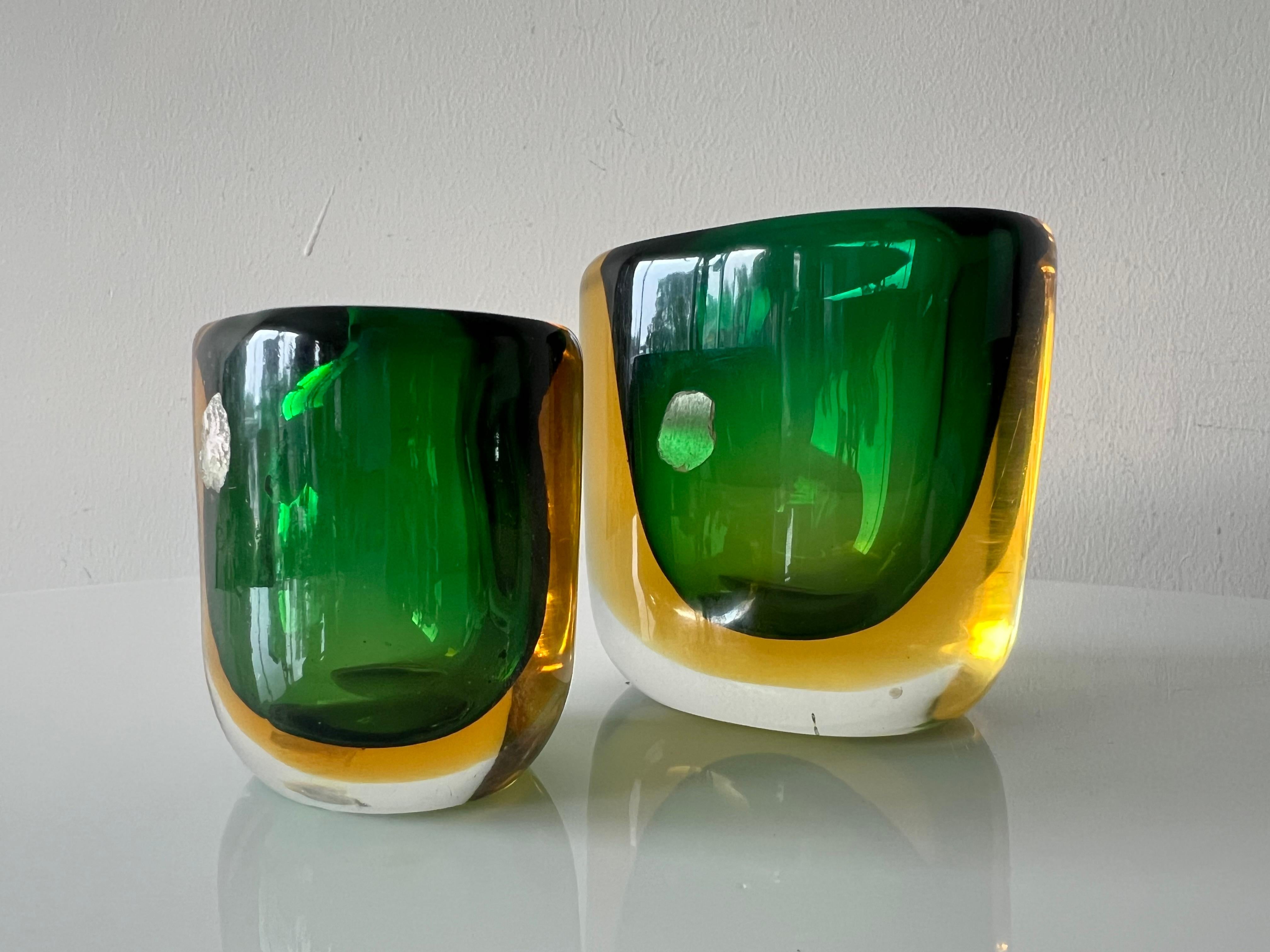 Two Glass Vases Sommerso ca' 1950's Green Amber For Sale 1