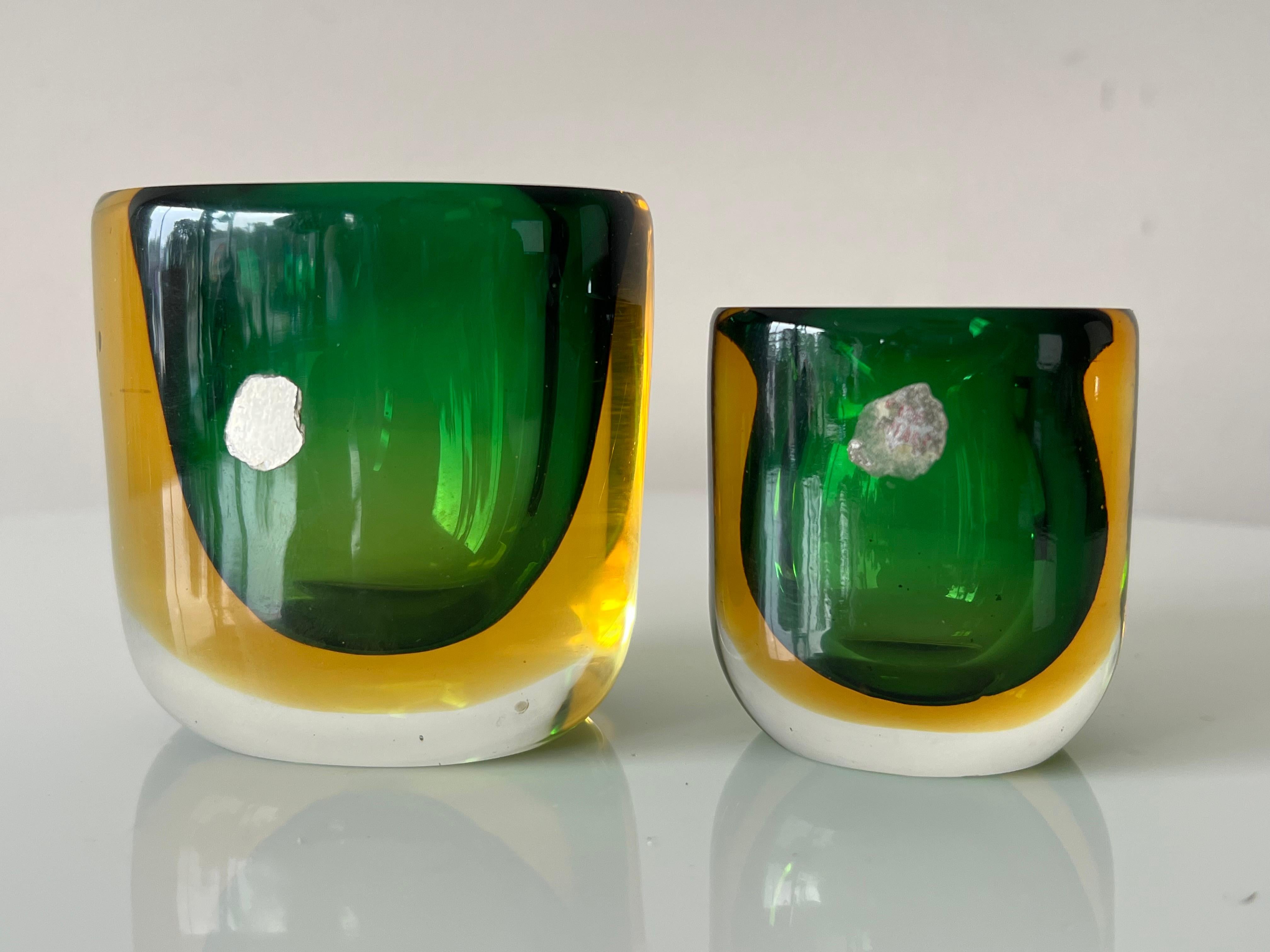 Two Glass Vases Sommerso ca' 1950's Green Amber For Sale 2