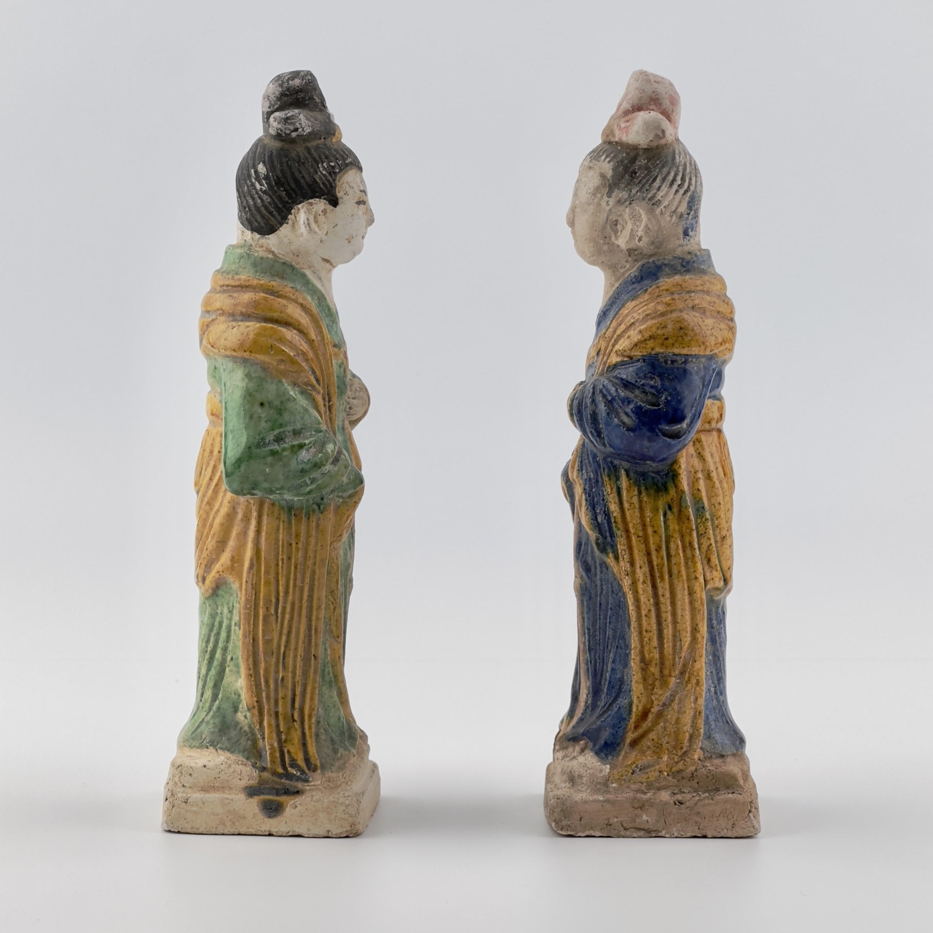 Hong Kong Two Glazed Court Attendants, Ming Period (1368-1644) For Sale