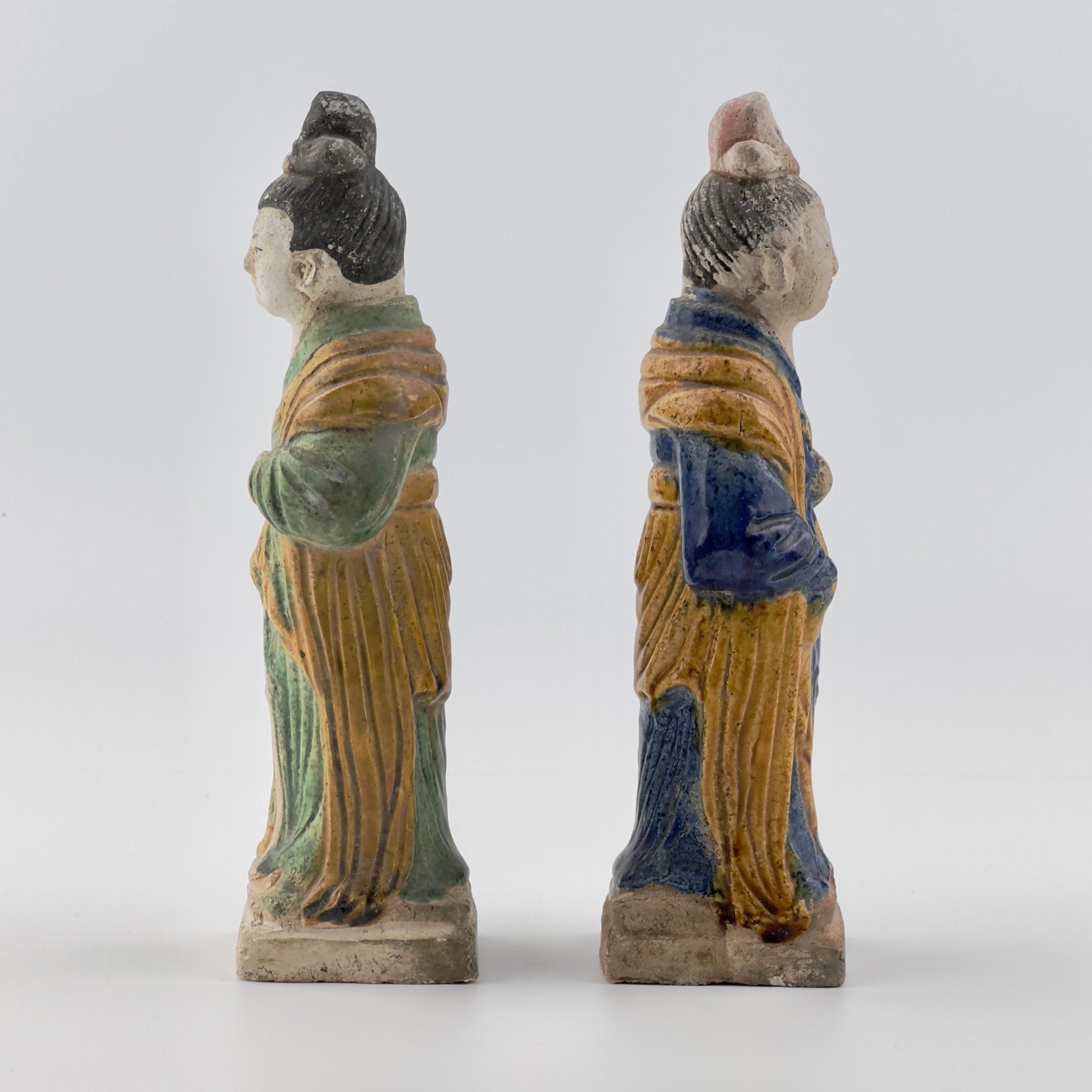 18th Century and Earlier Two Glazed Court Attendants, Ming Period (1368-1644) For Sale