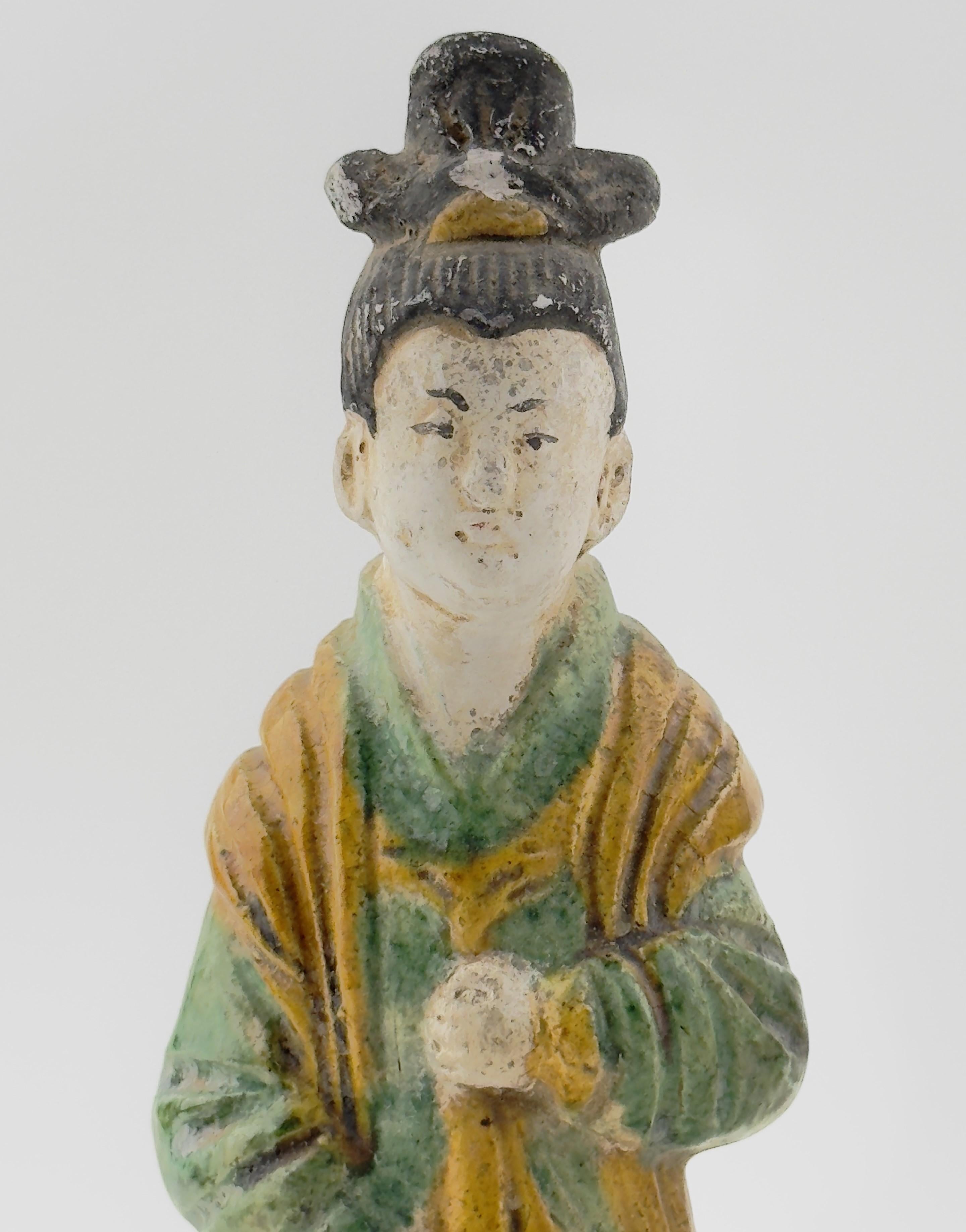 Pottery Two Glazed Court Attendants, Ming Period (1368-1644) For Sale