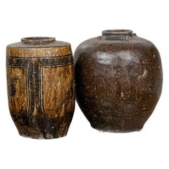 Vintage Two Glazed Earthenware Jars From Bunny Williams' Trelliage Shop