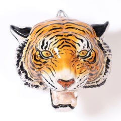 Two Glazed Terra Cotta Big Cat Sculptural Wall Mounts, Priced Individually