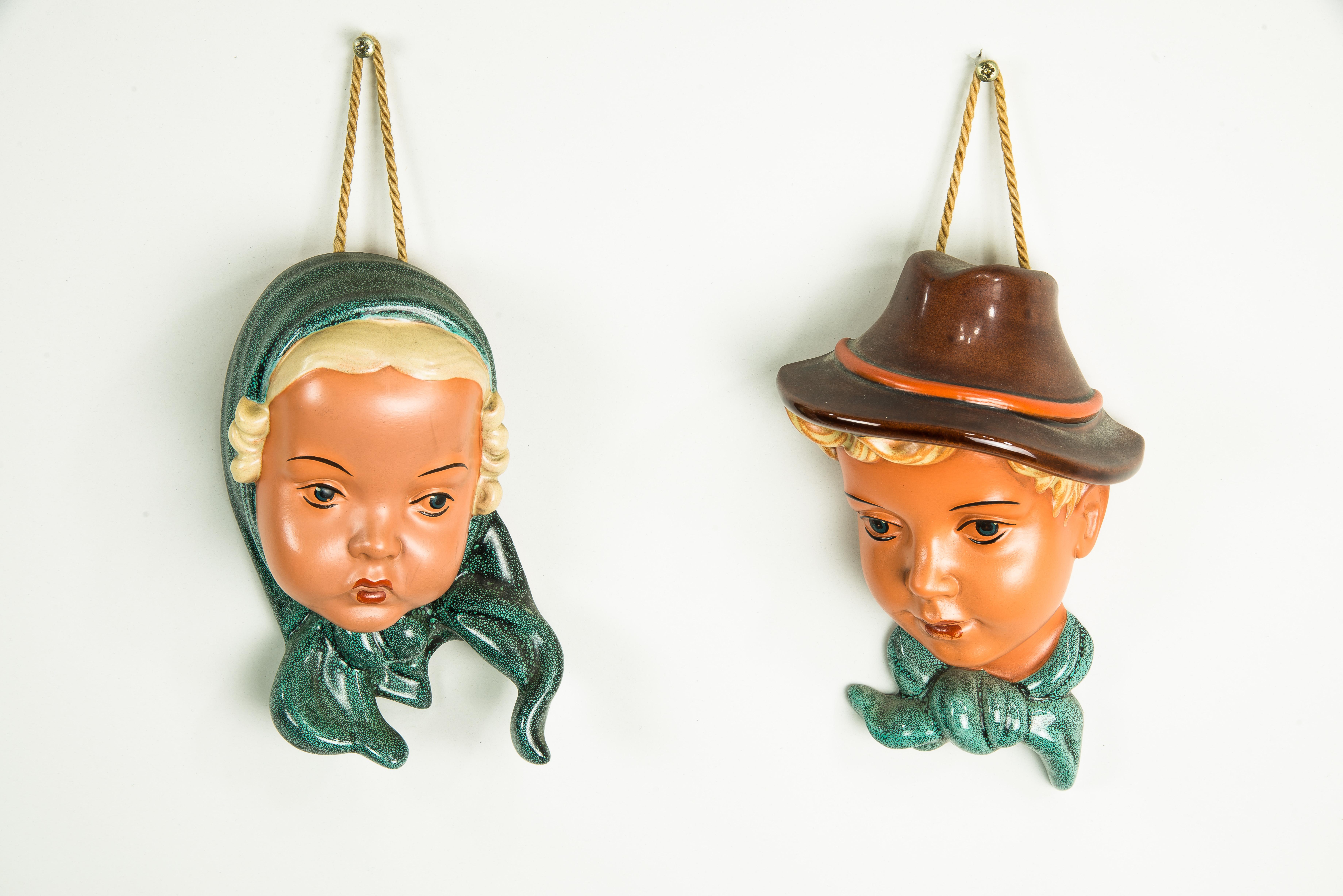 Mid-20th Century Two Goebel Bieber Ceramic Wall Masks, circa 1950s For Sale