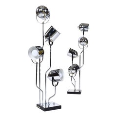 Two Goffredo Reggiani Post Modern Chrome Spotlight Table Lamps
