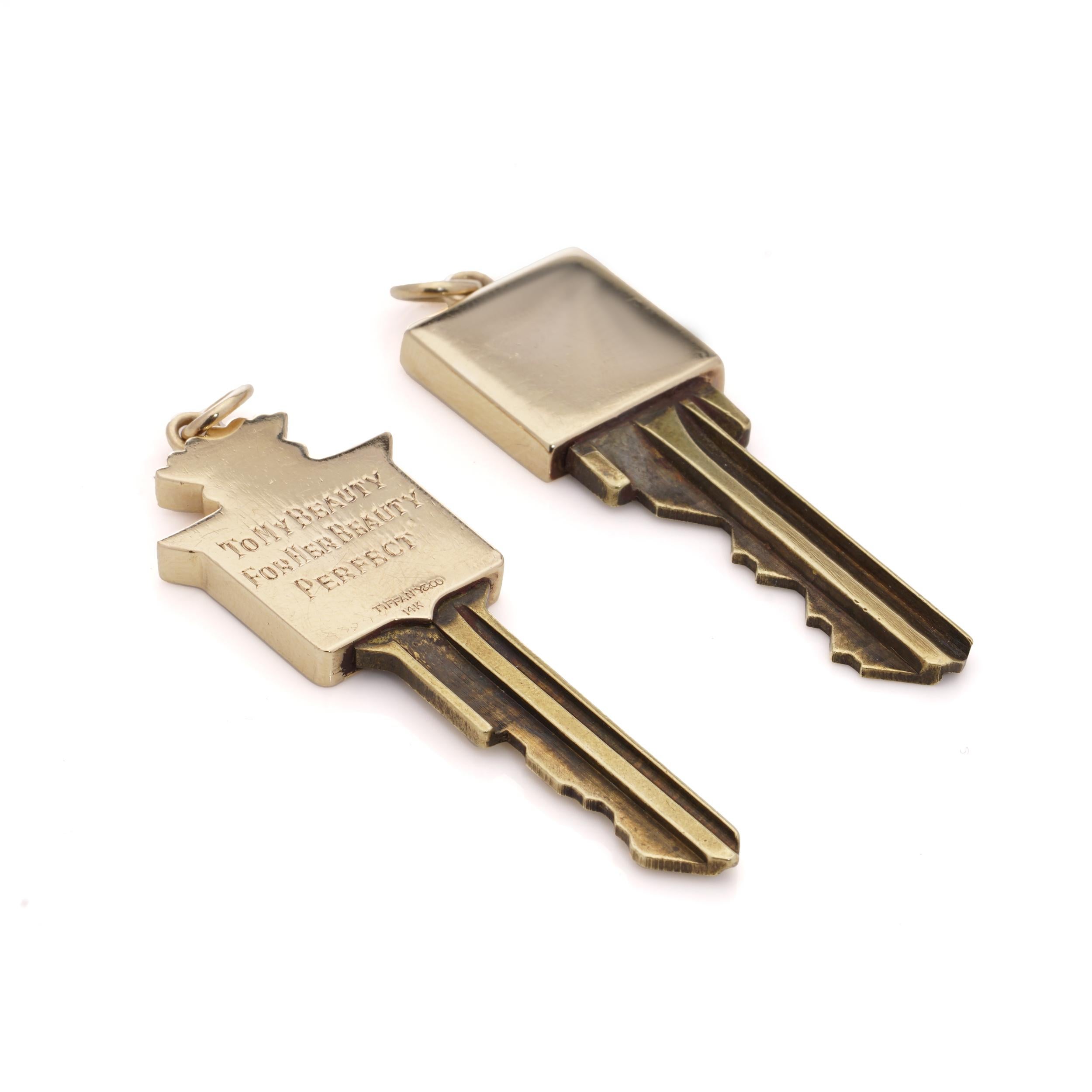 Two gold mounted keys, one with Cadillac logo design finial, Tiffany & Co. 14kt. For Sale 5