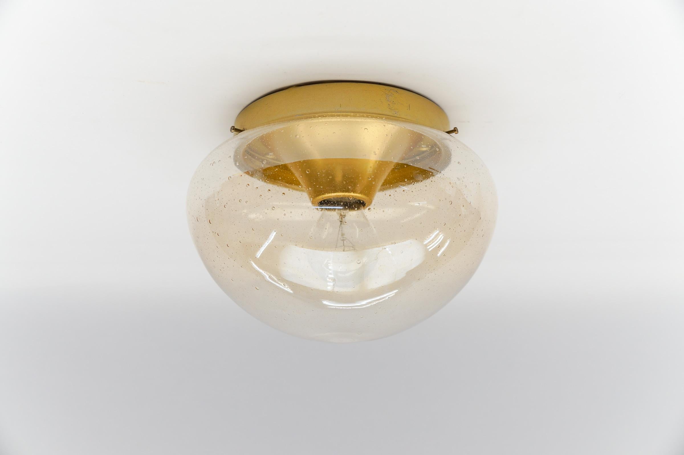 Mid-Century Modern Two Gold Mushroom Shaped Glass Lamp, Germany, 1960s For Sale