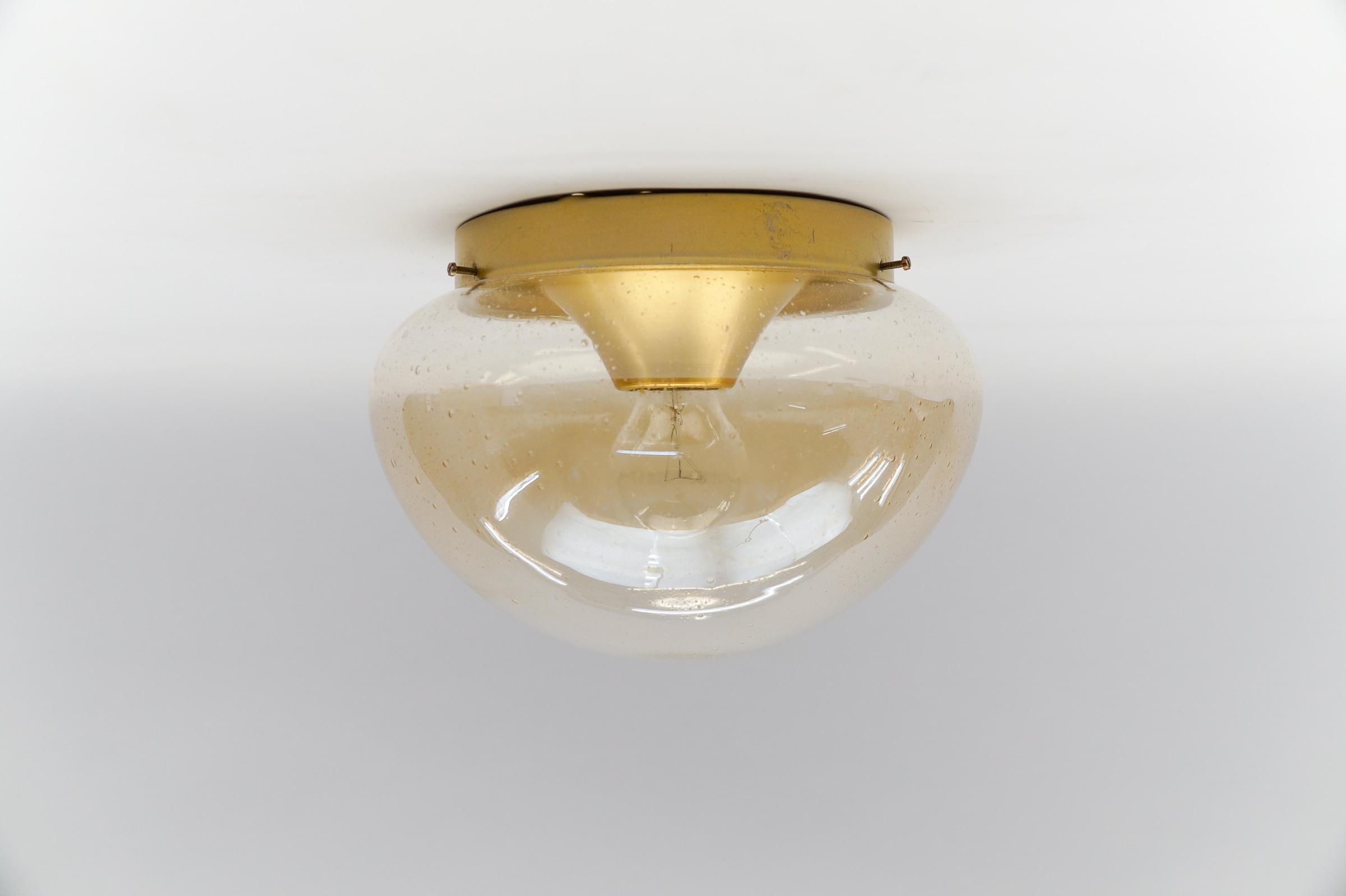 Mid-20th Century Two Gold Mushroom Shaped Glass Lamp, Germany, 1960s For Sale