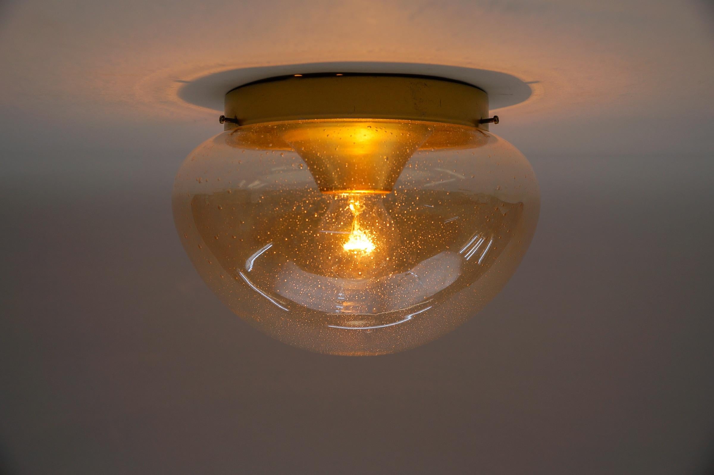 Metal Two Gold Mushroom Shaped Glass Lamp, Germany, 1960s For Sale