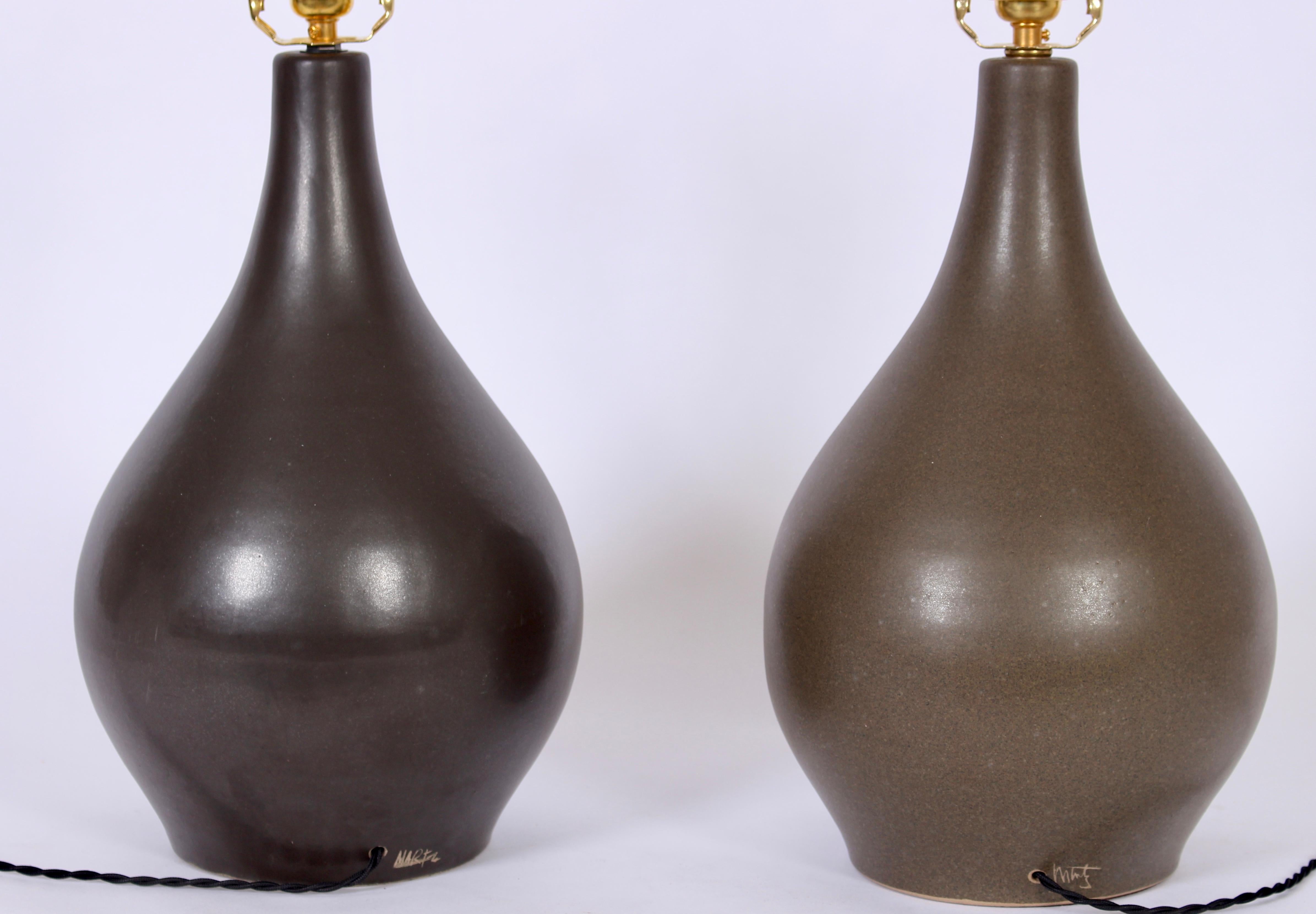Mid-Century Modern Two Gordon & Jane Martz for Marshall Studios Matte Glazed Stoneware Table Lamps
