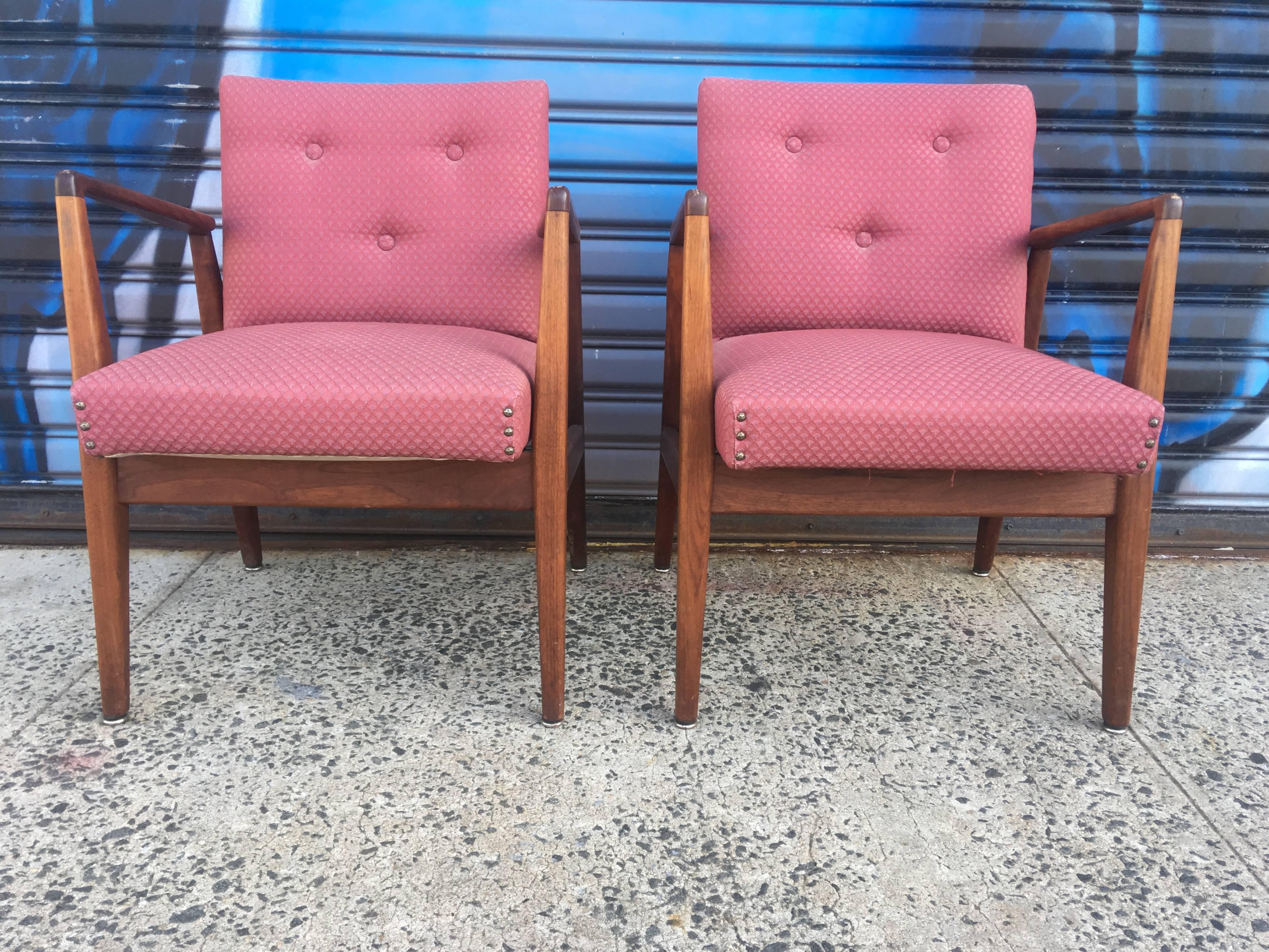 Mid-Century Modern Two Gorgeous Jens Risom Sculptural Walnut Armchairs
