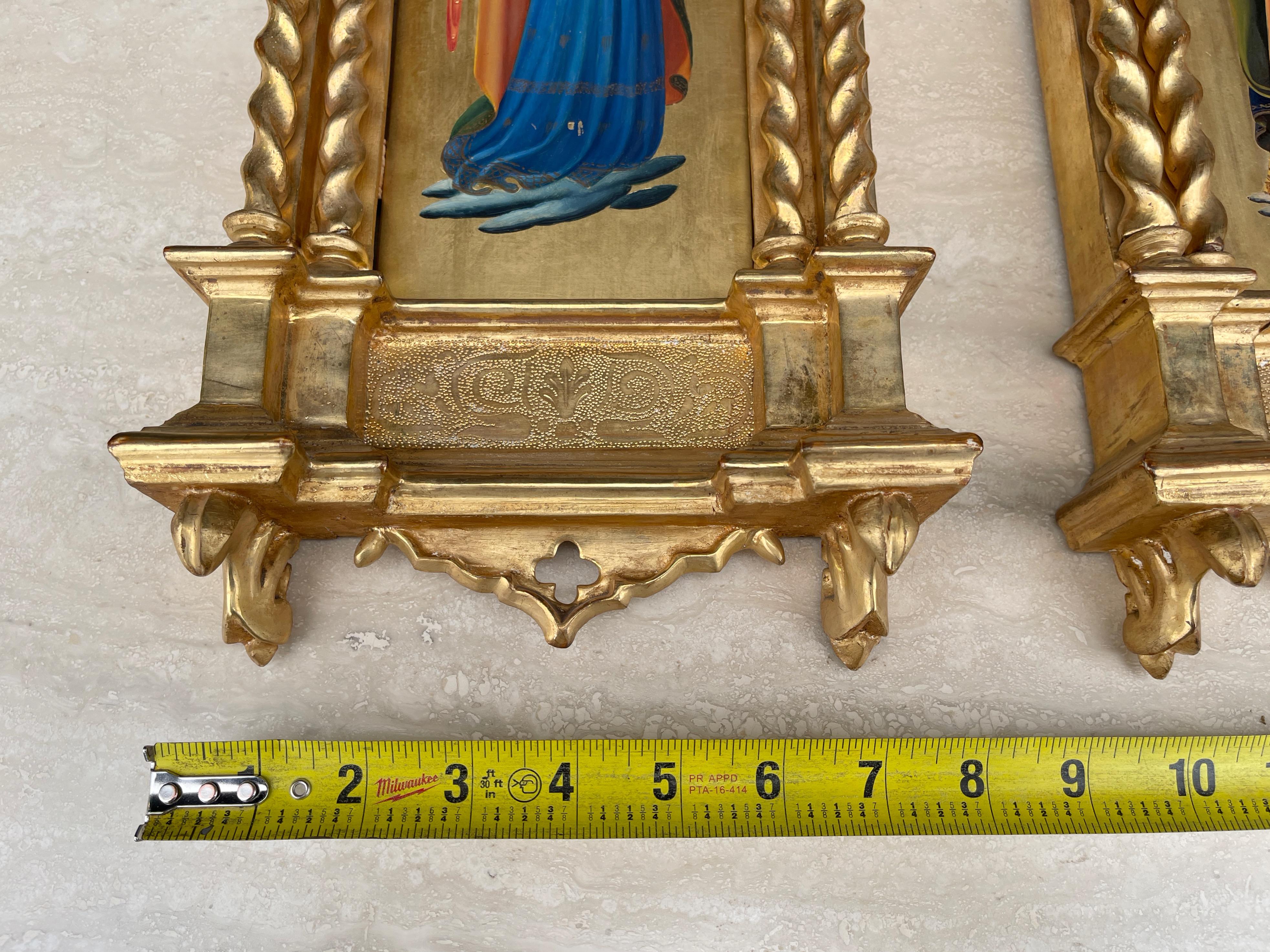 Gothic Revival Two Gothic Angels in Giltwood Tabernacle Frames After Fra Angelico For Sale