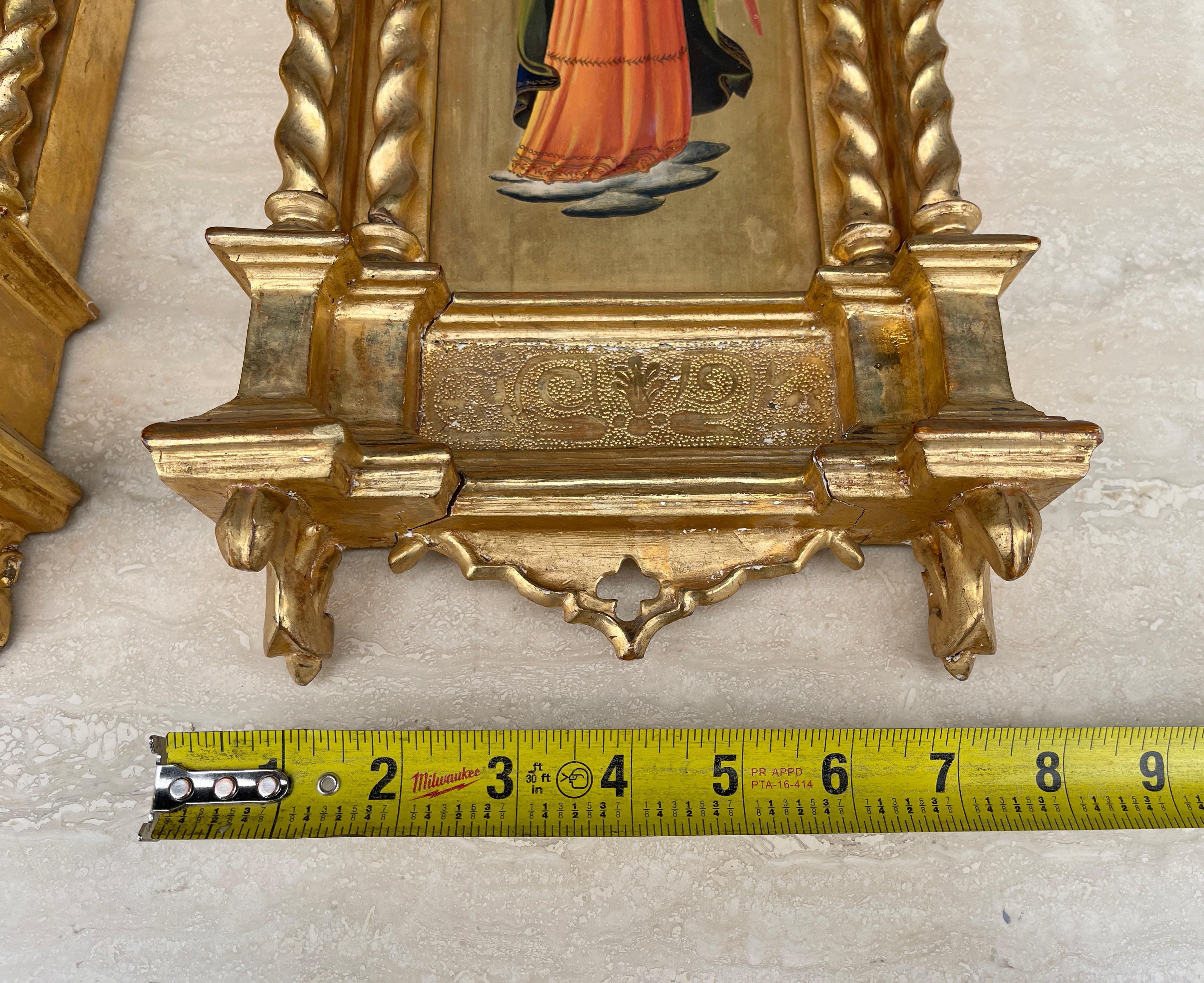 Italian Two Gothic Angels in Giltwood Tabernacle Frames After Fra Angelico For Sale