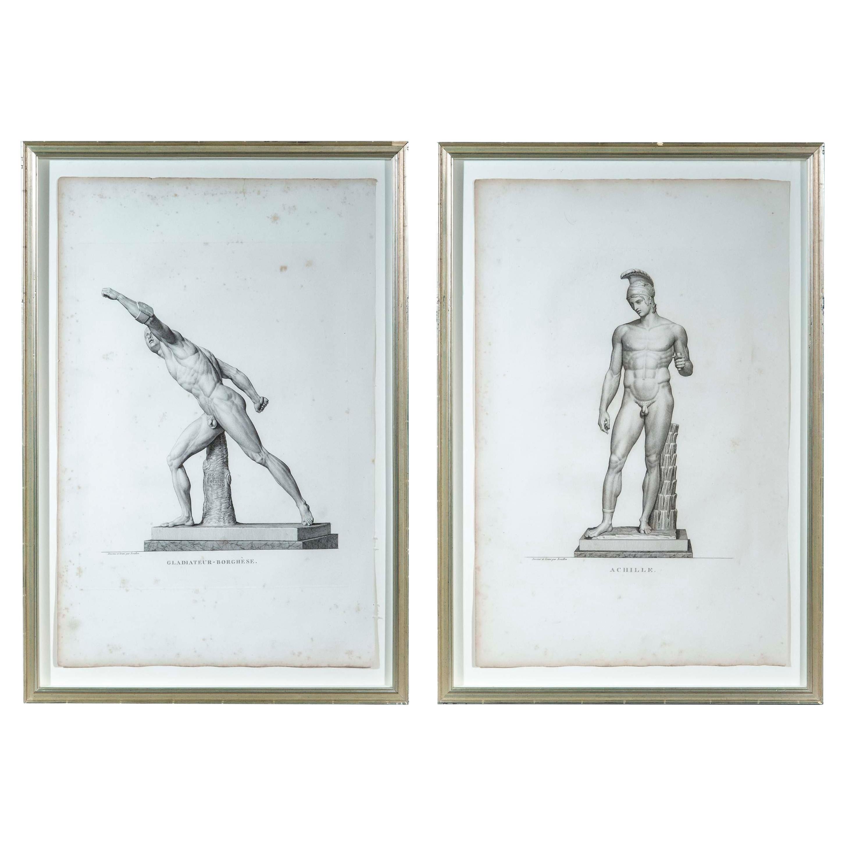 Deux gravures Grand Tour de sculptures de la Grèce antique en vente