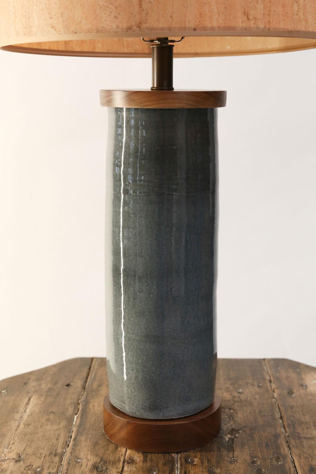 American Two Dark Gray Ceramic Cylinder-Shape Lamps