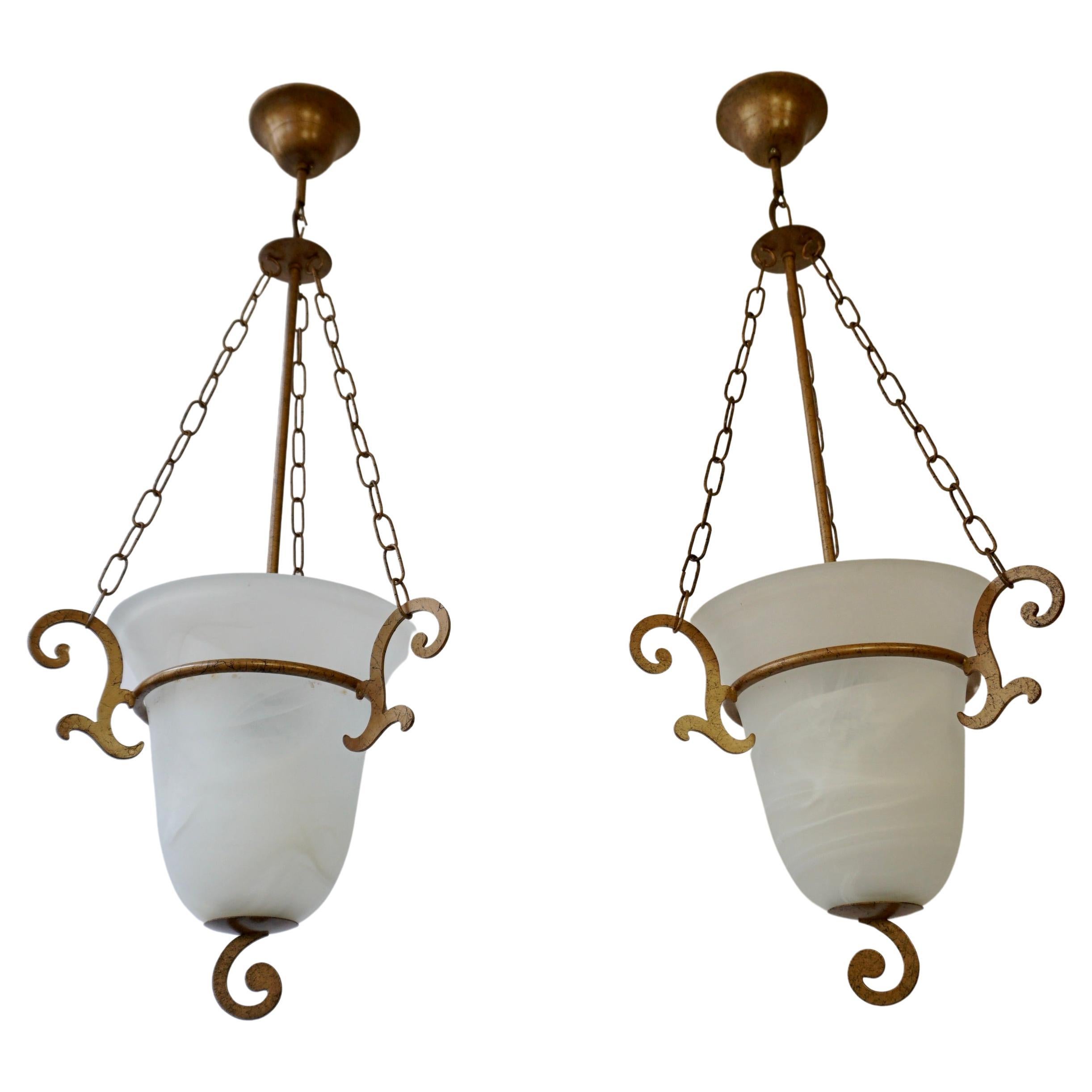 Two Greek Style Glass Chandeliers For Sale