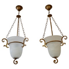 Vintage Two Greek Style Glass Chandeliers