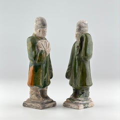 Two Green Glazed Court Figures, Ming Dynasty