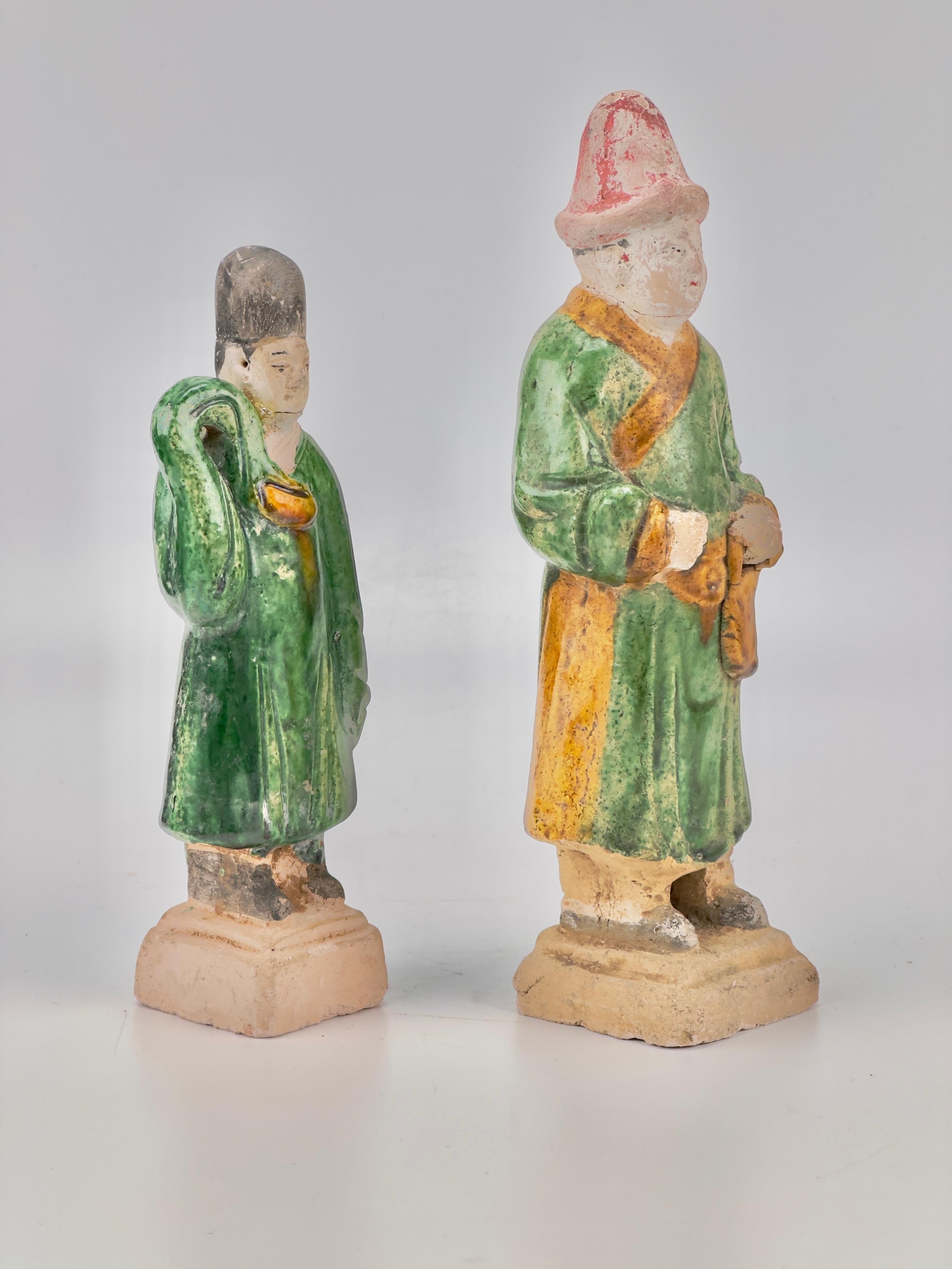 18th Century and Earlier Two green glazed figures, Ming dynasty (1368-1644) For Sale