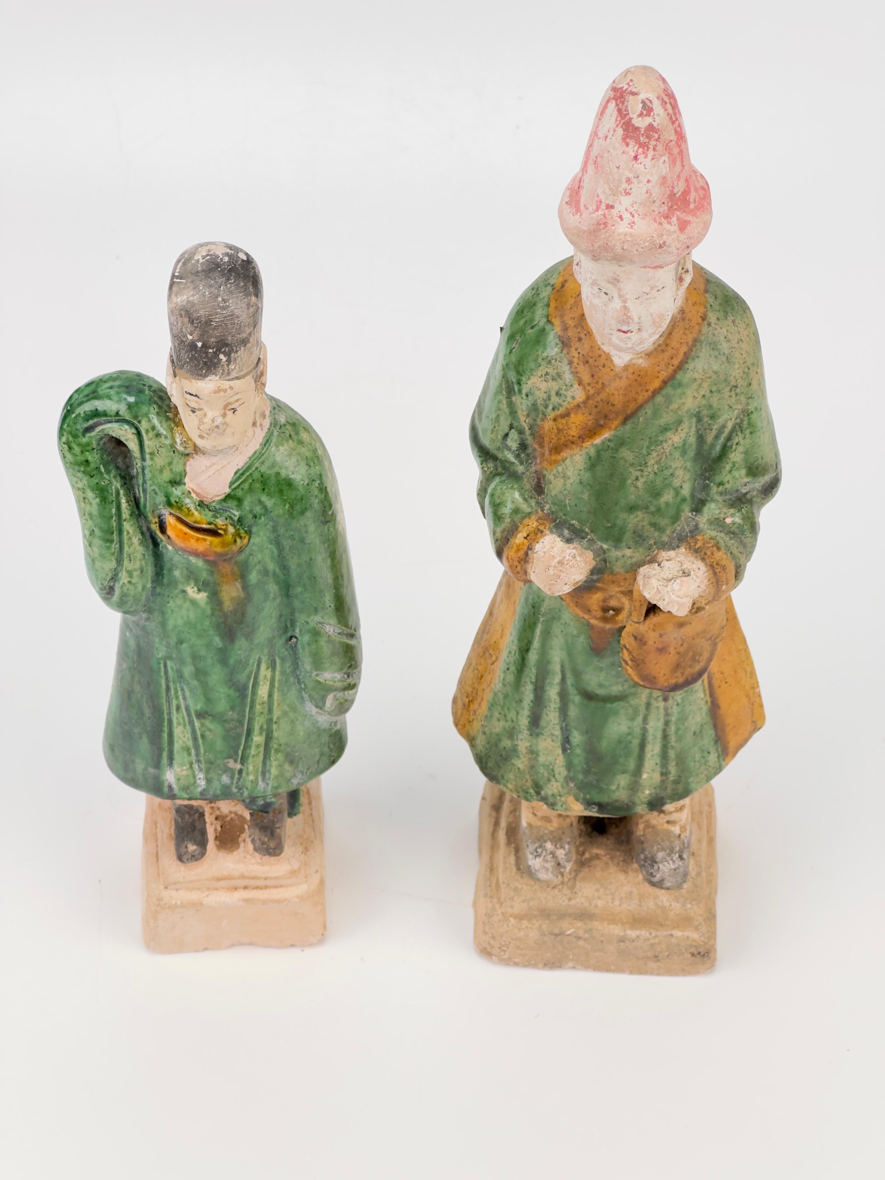 Pottery Two green glazed figures, Ming dynasty (1368-1644) For Sale