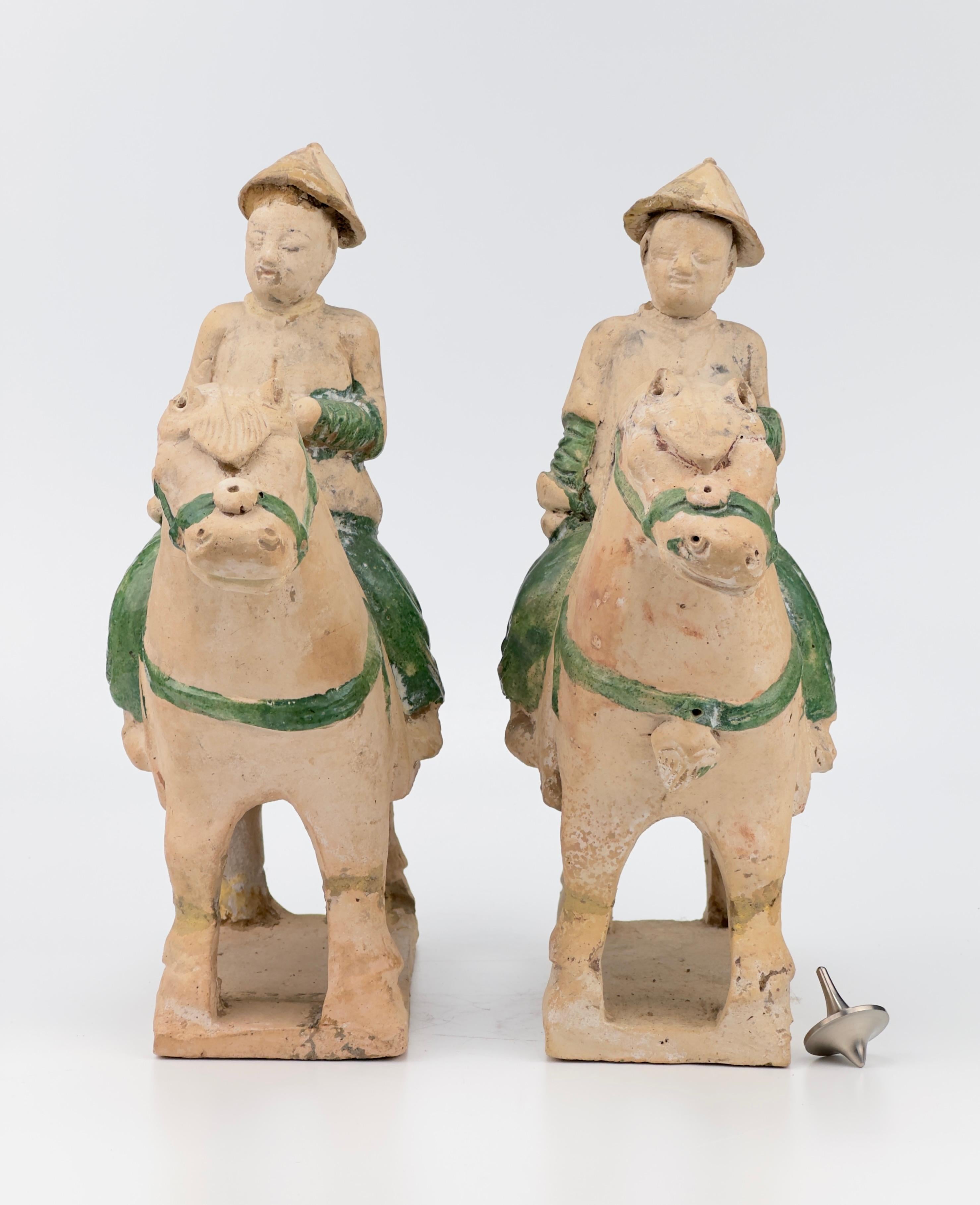 Statues of Chinese horse riders, featuring glazes in green, are set on rectangular bases. 

 

Period: Ming Dynasty 
Medium: Green-glazed Pottery
Type: Figure
Provenance : Acquired in early 2000s from Hongkong

 

* Ming Dynasty Green-glazed pottery
