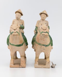Ming Dynasty Two Green Glazed Horses and Riders (15-16th Century)