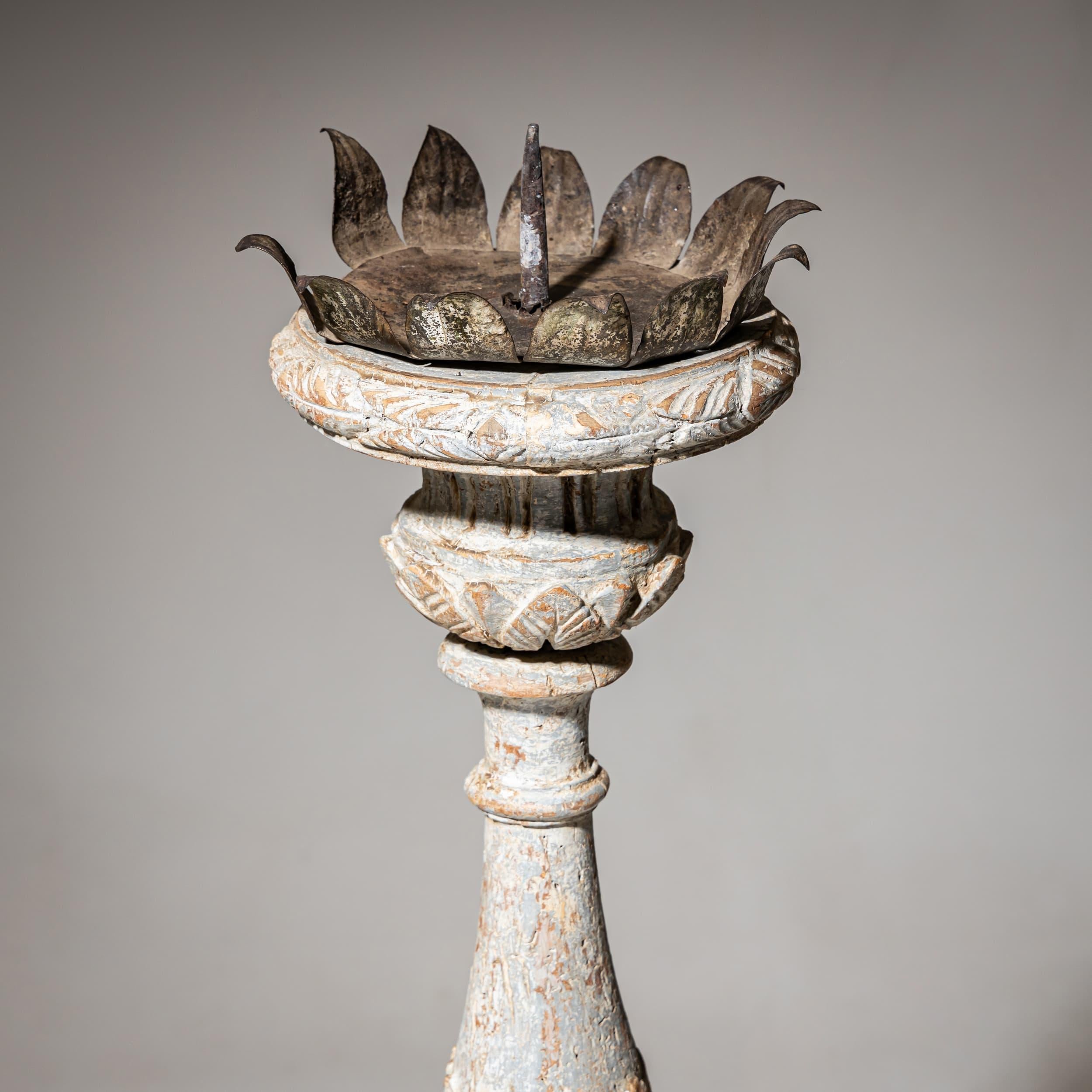Baroque Two grey Altar Candlesticks, 18th Century For Sale