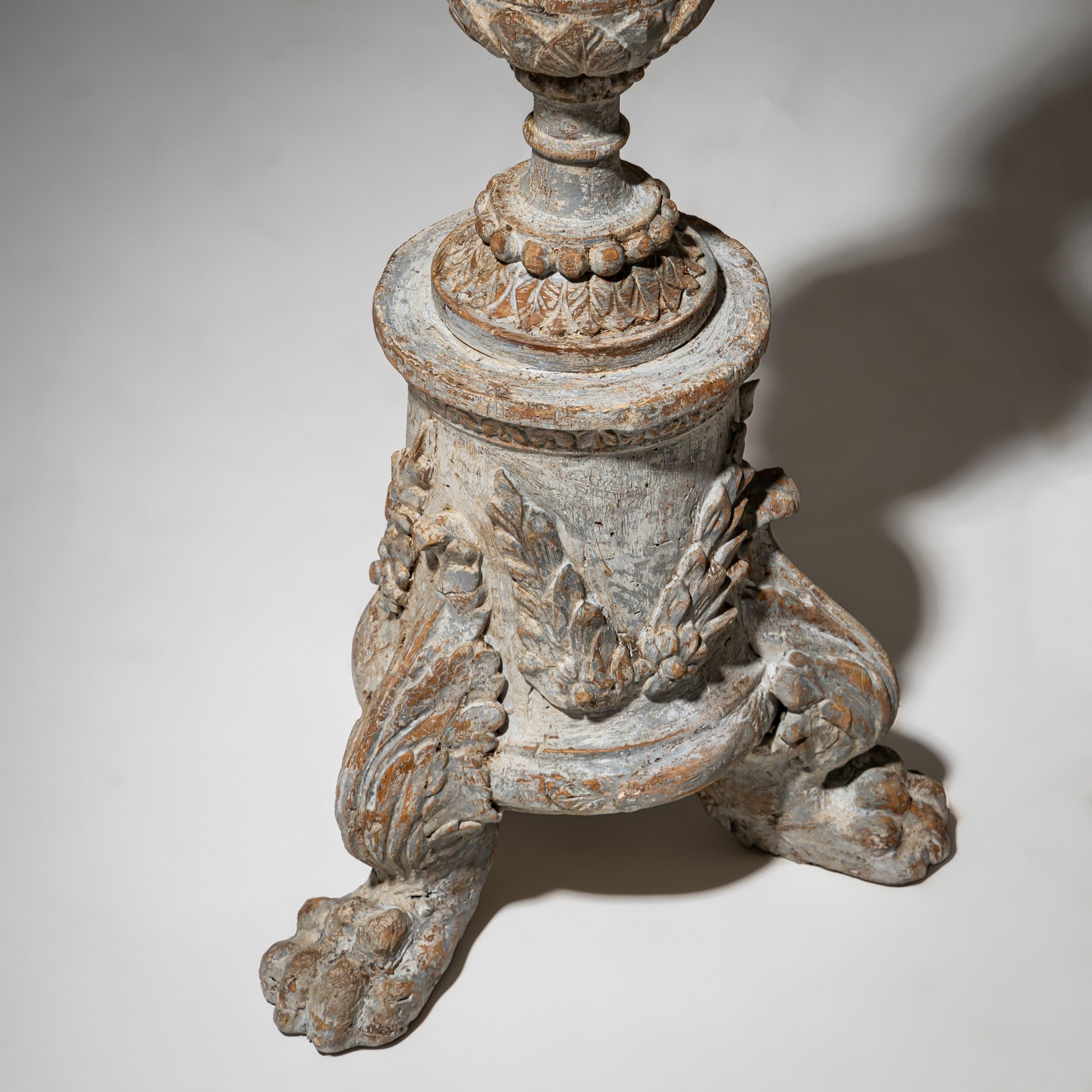Hand-Carved Two grey Altar Candlesticks, 18th Century For Sale