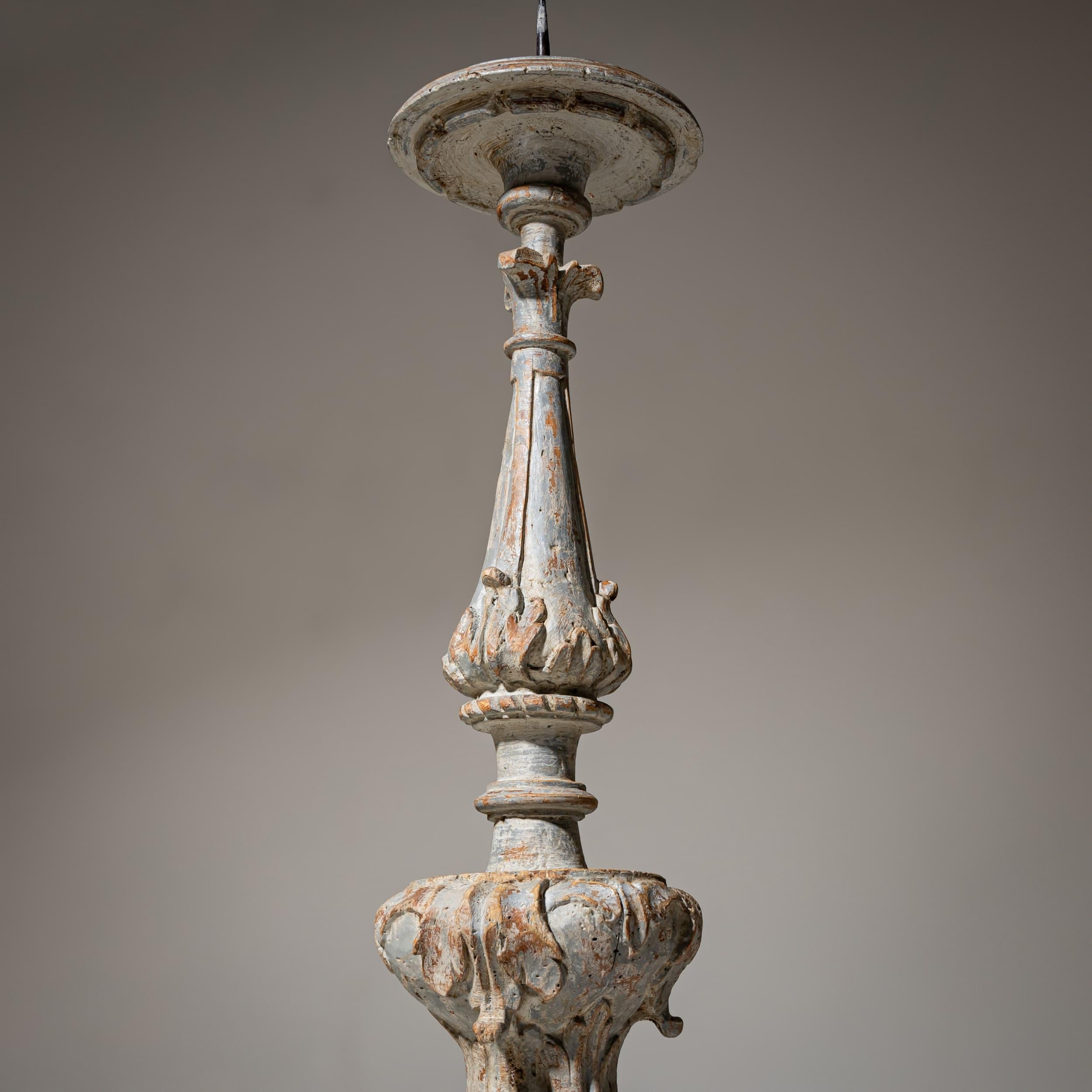Two grey Altar Candlesticks, 18th Century In Good Condition For Sale In Greding, DE