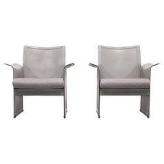 Two Grey Leather Armchairs Mattheo Grassi Fot Tito Agnoli 1970s Italy