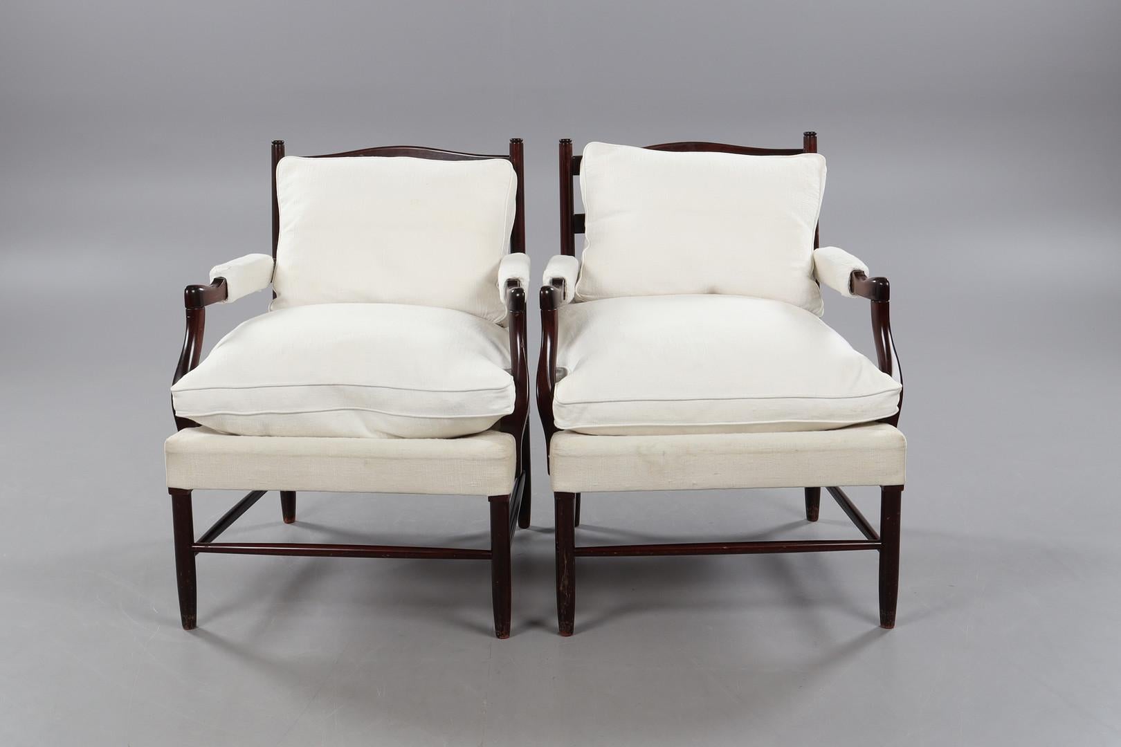 Cotton Pair of armchairs Gripsholm, Arne Norell. Linen offwhite upholstery.  For Sale