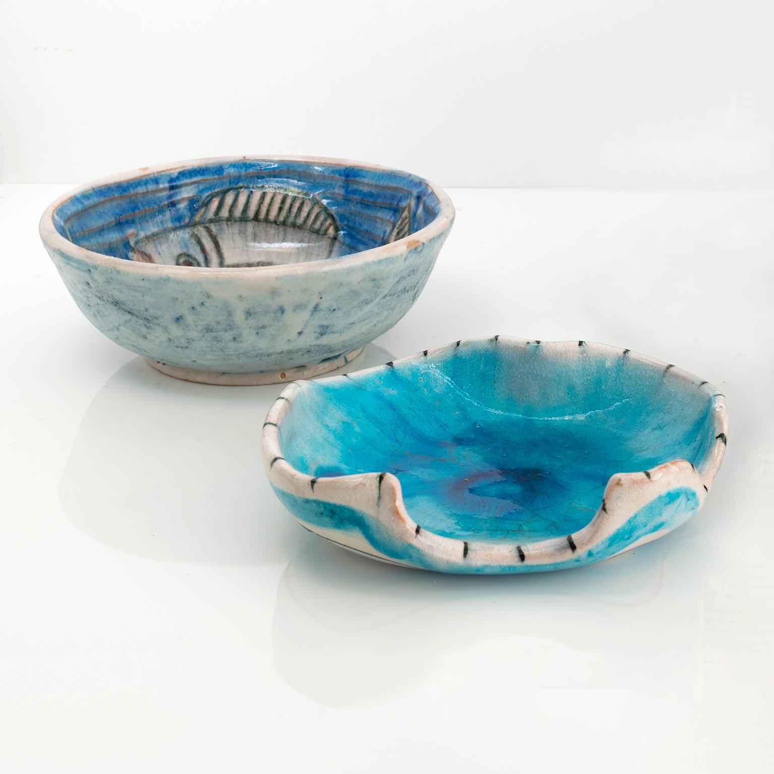 Mid-Century Modern Two Guido Gambone Studio Ceramic Bowls, Italy, 1950s For Sale