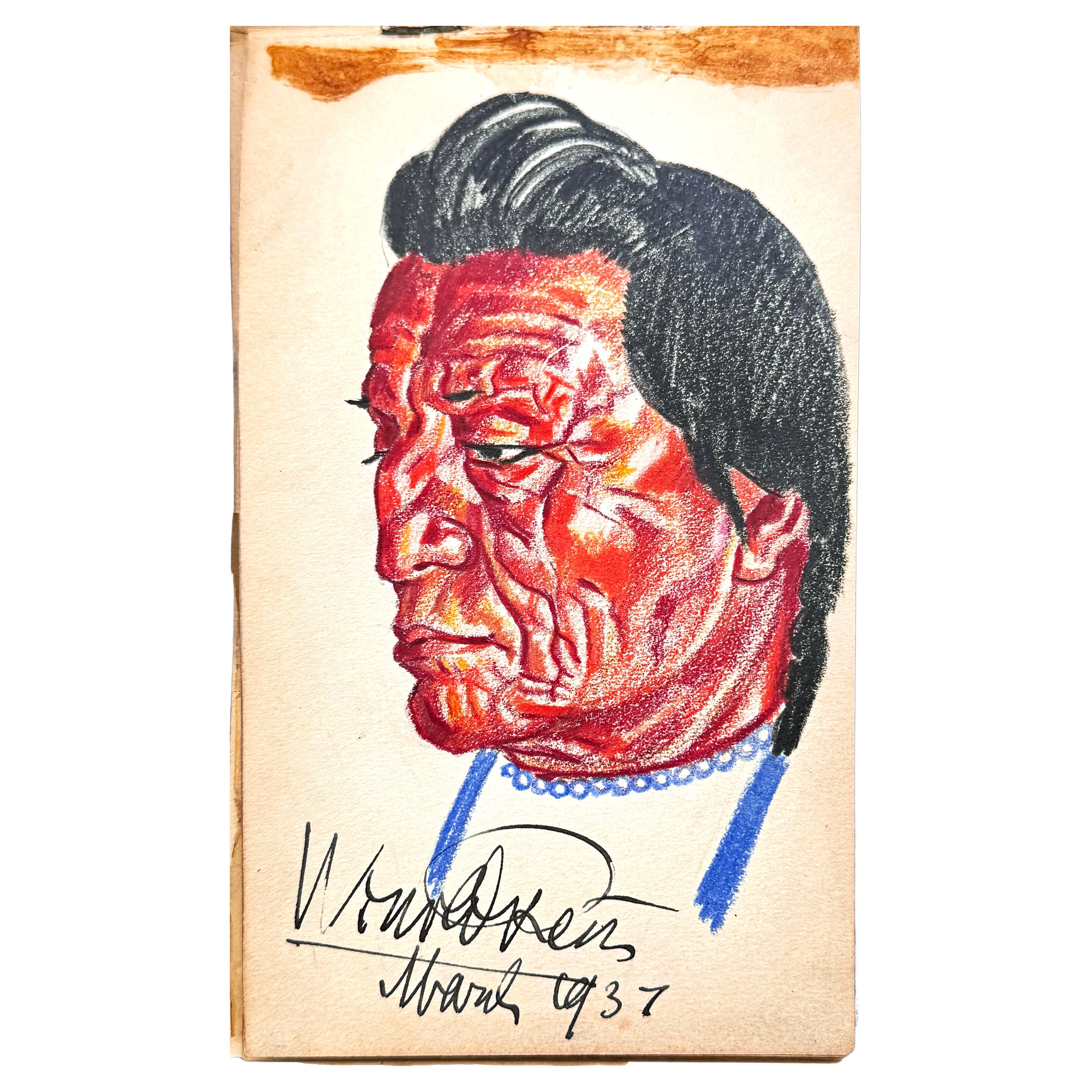 "Two Guns", Stunning Portrait of Blackfoot Chief by Winold Reiss, 1937 For Sale