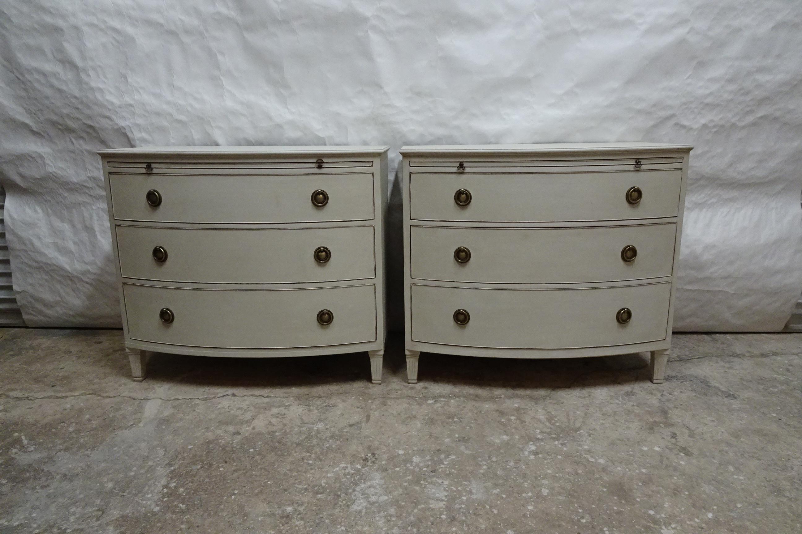 This is an unusual set of Two Gustavian Style Barrel Front Chest Of Drawers. they have been restored and repainted with Milk Paints 
