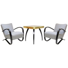 Two H269 Art Deco Lounge Chairs with Brass Spider Table Set by Jindrich Halabala