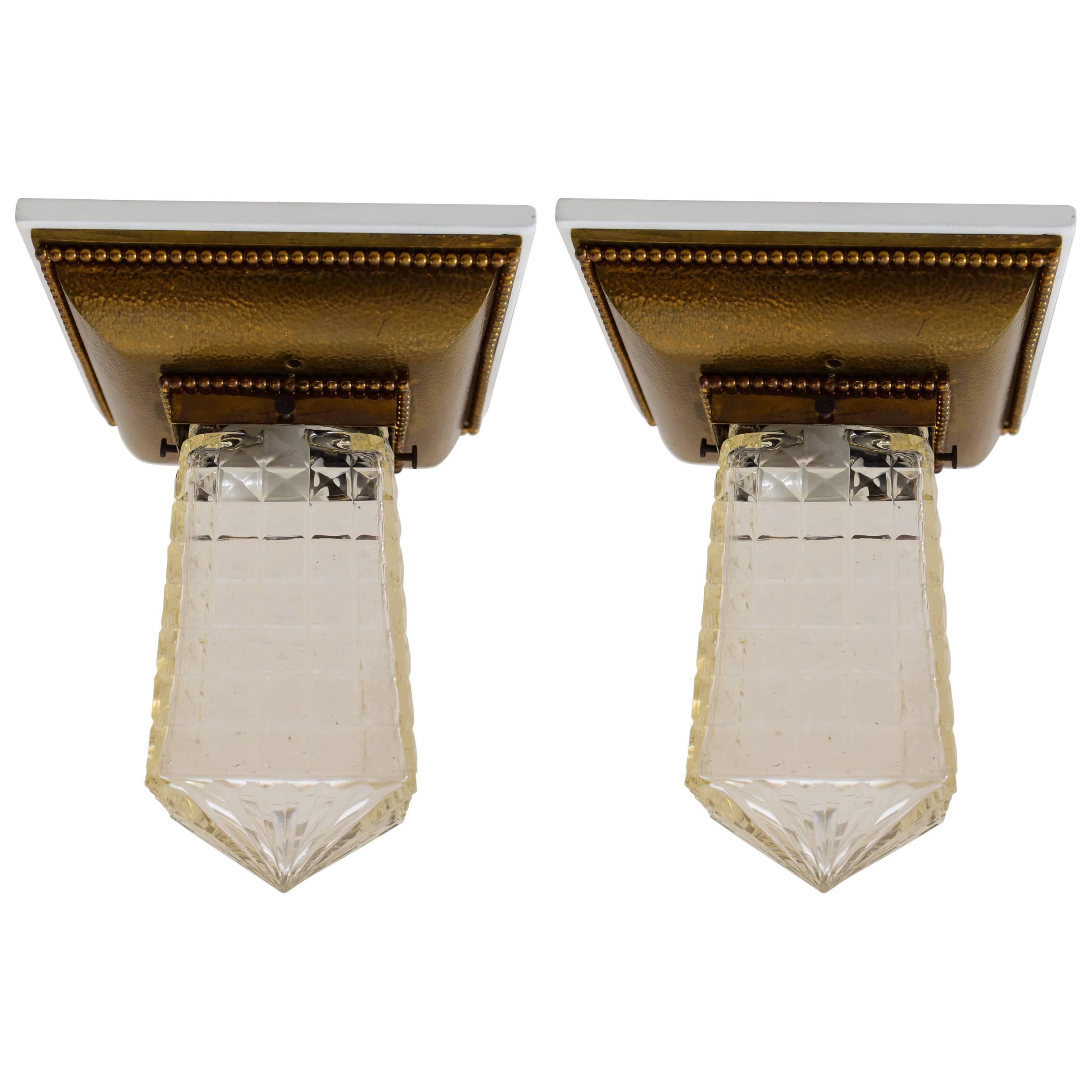 Two Hammered Ceiling Lamp with Cut Glass