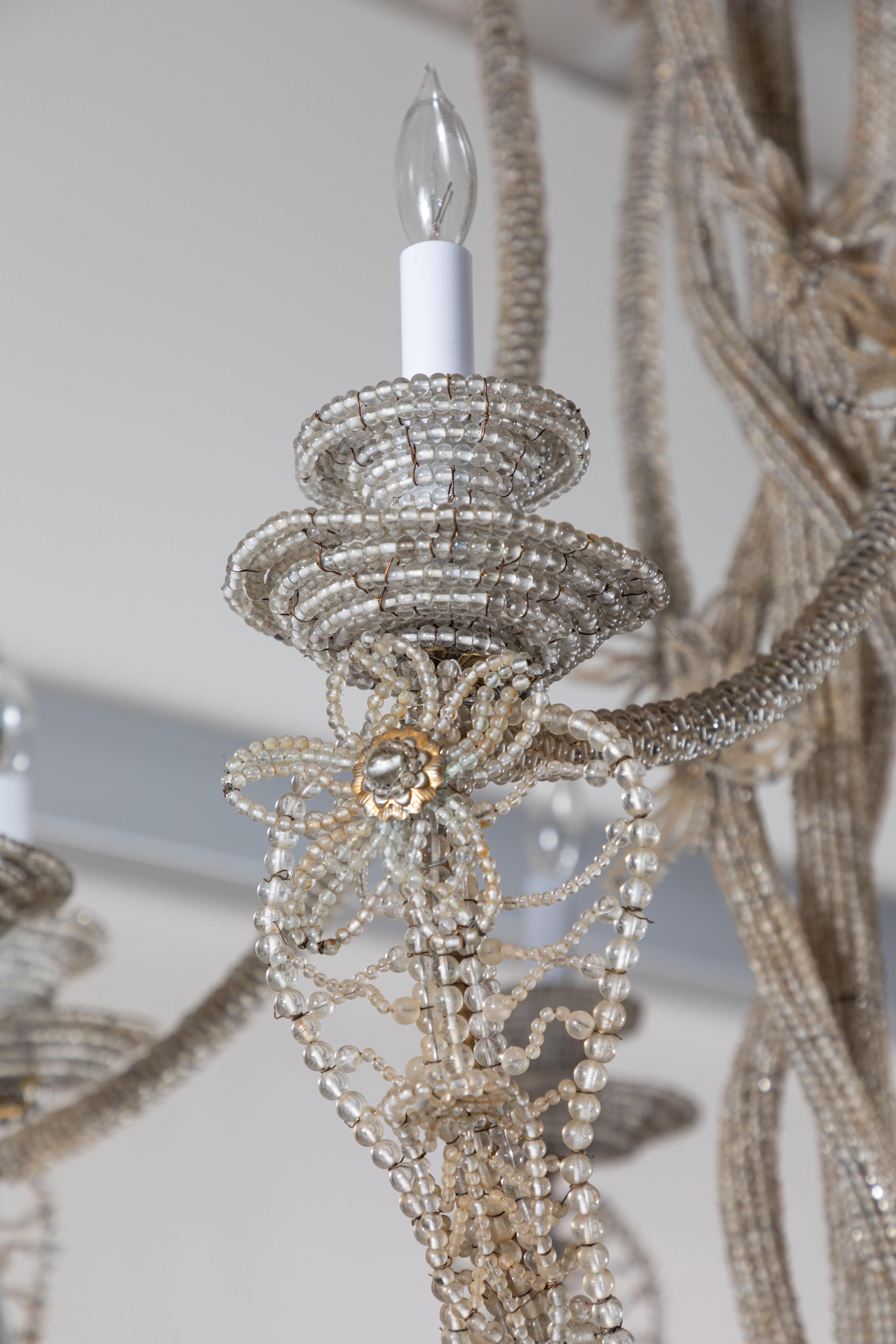 Metal Two, Hand Beaded, Sicilian Chandeliers For Sale
